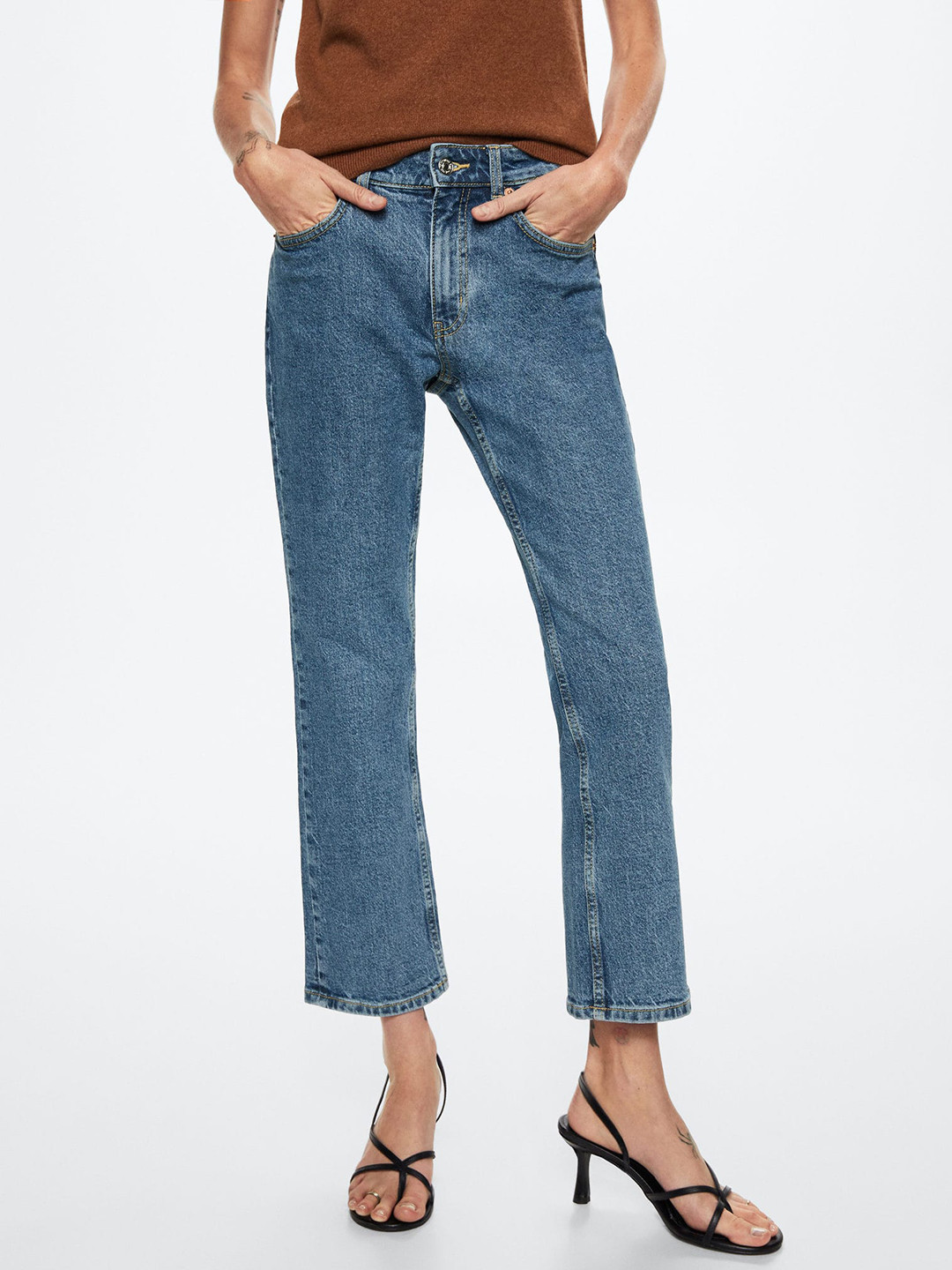 

MANGO Women Straight Fit Stretchable Jeans, Blue