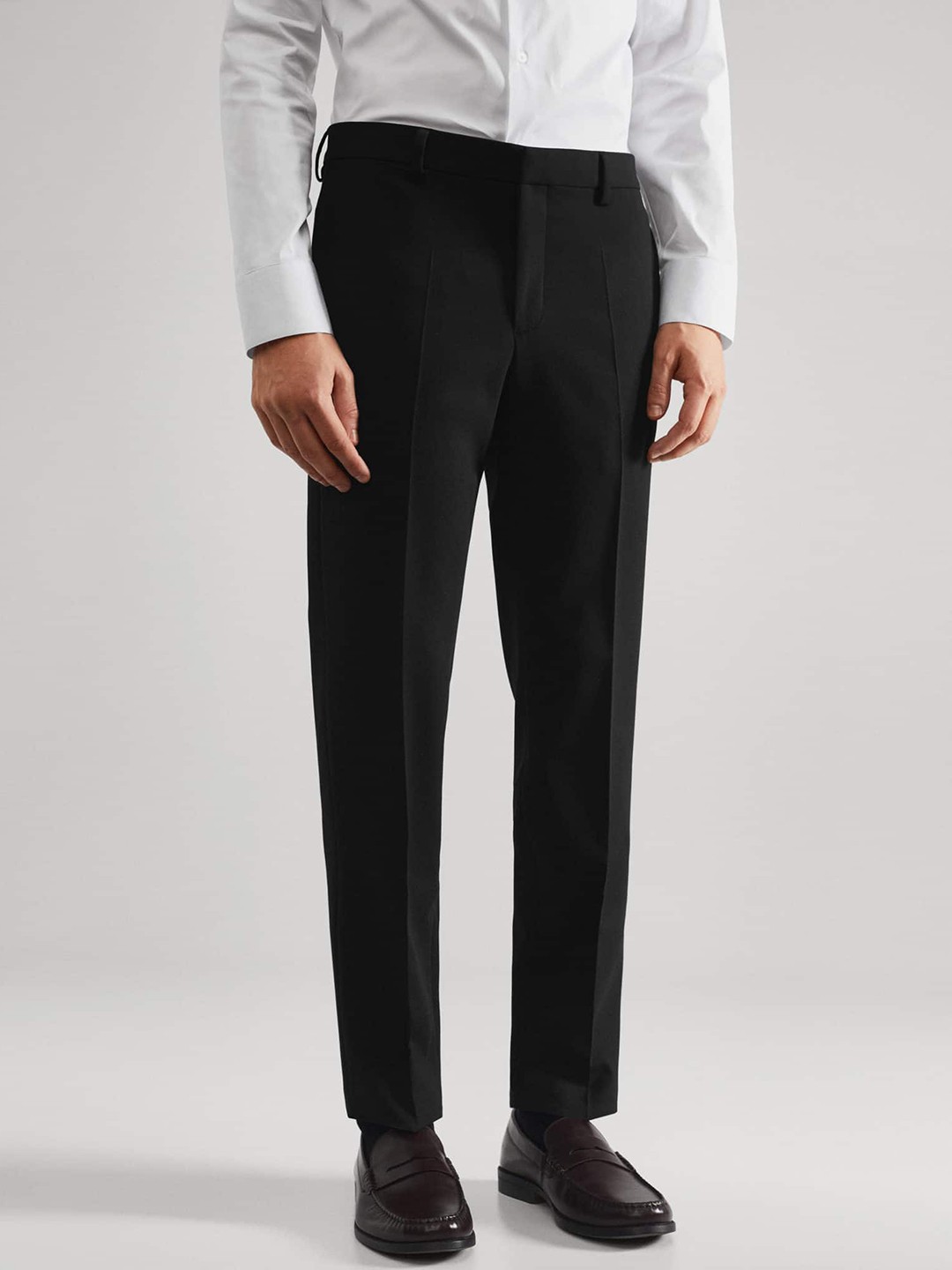 

MANGO MAN Solid Super Slim Fit Sustainable Formal Trousers, Black