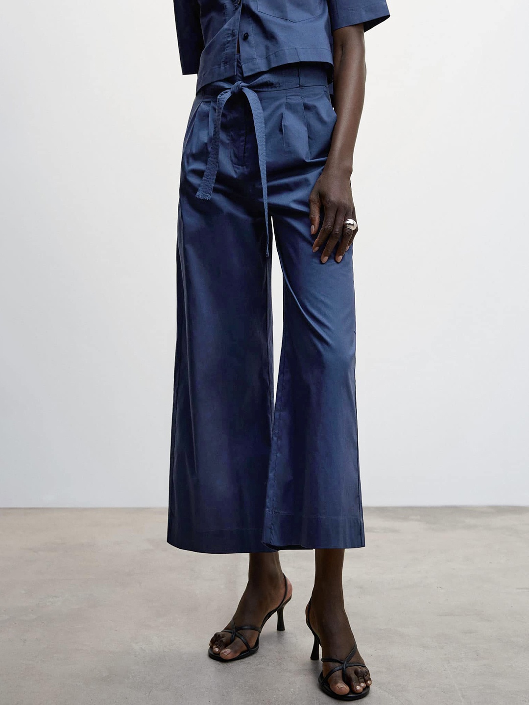 

MANGO Women Pleated Culottes With Belt, Navy blue