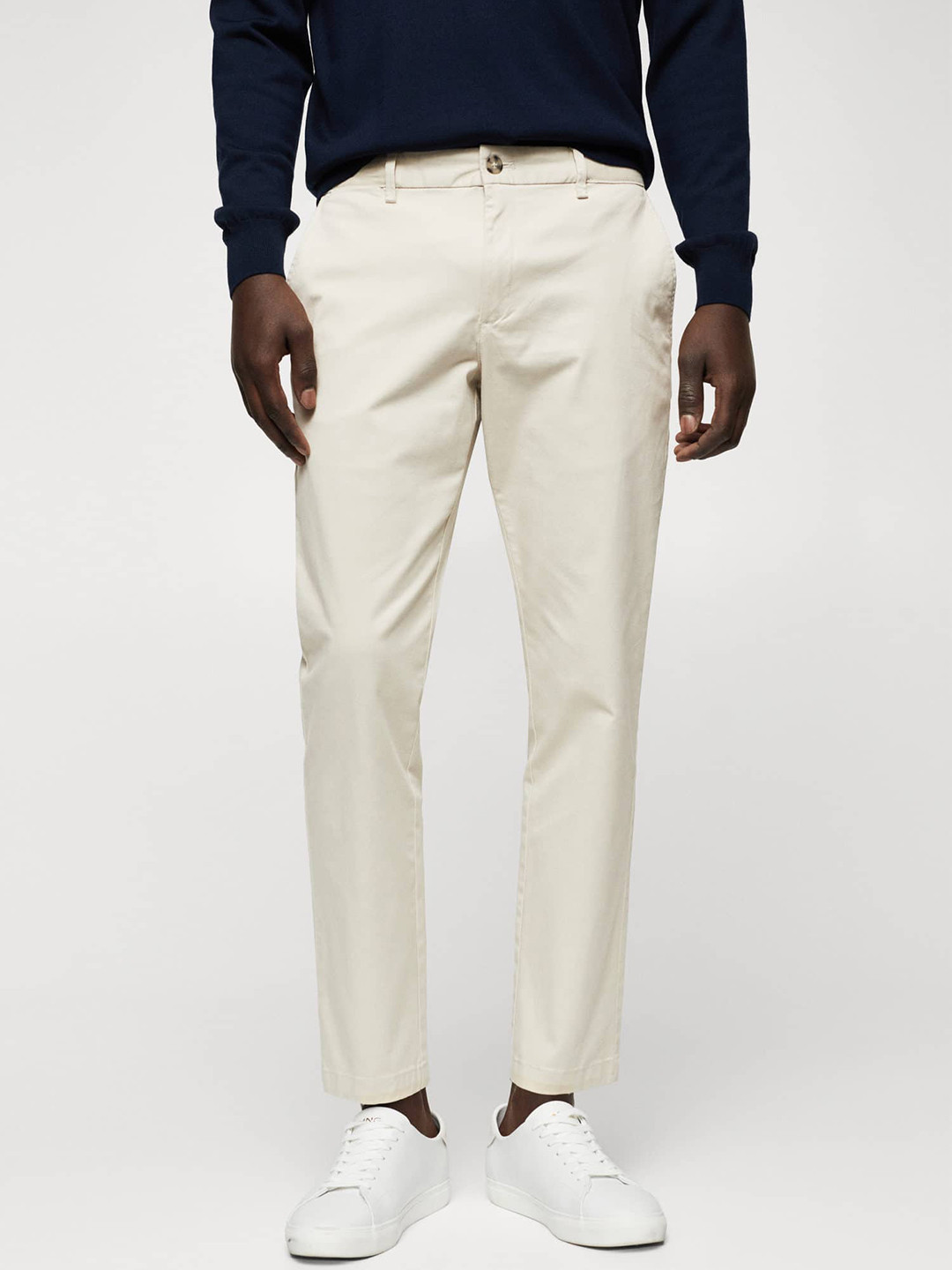 

MANGO MAN Solid Tapered Fit Sustainable Trousers, Off white