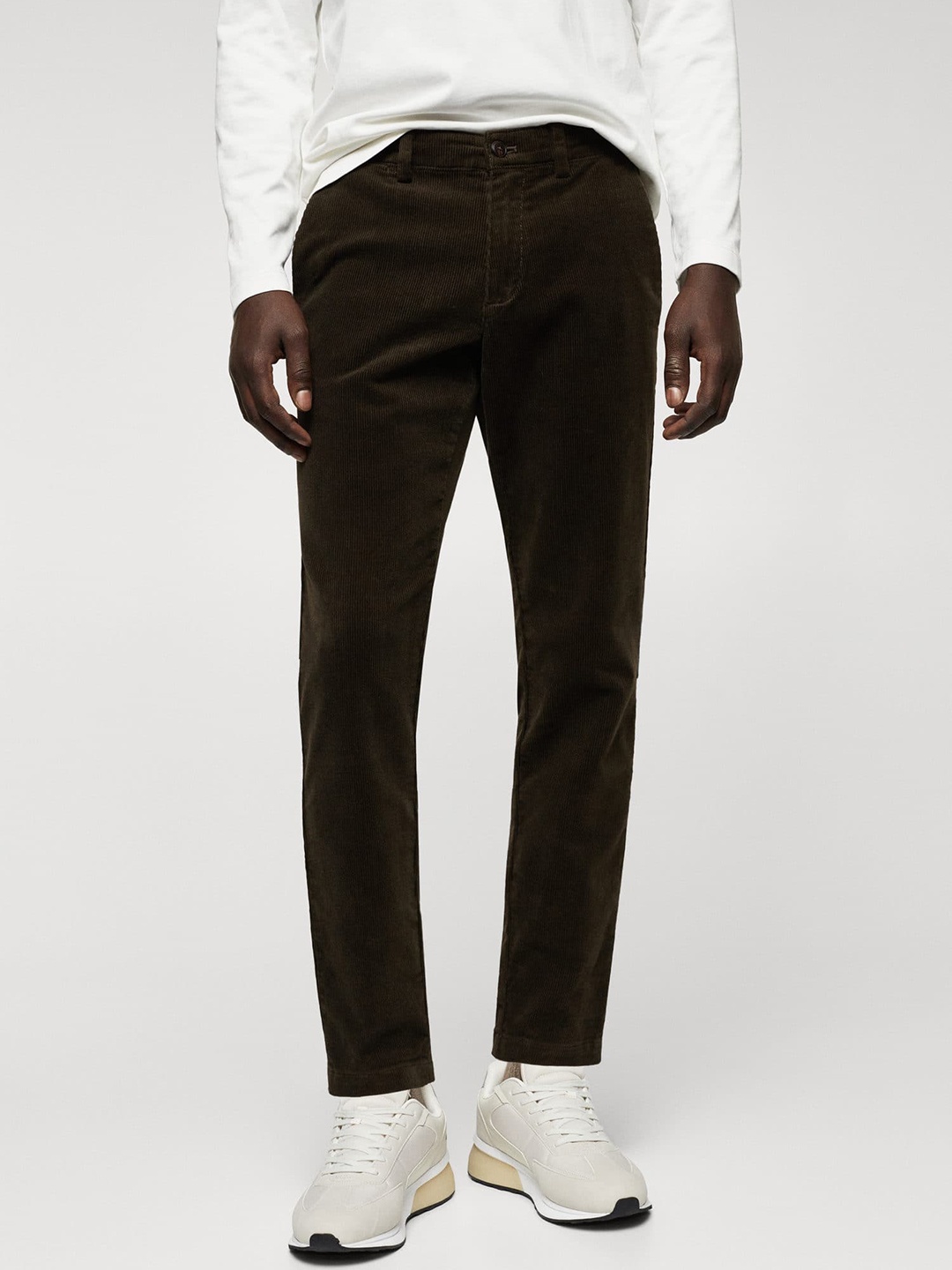 

MANGO MAN Solid Tapered Fit Corduroy Sustainable Trousers, Brown
