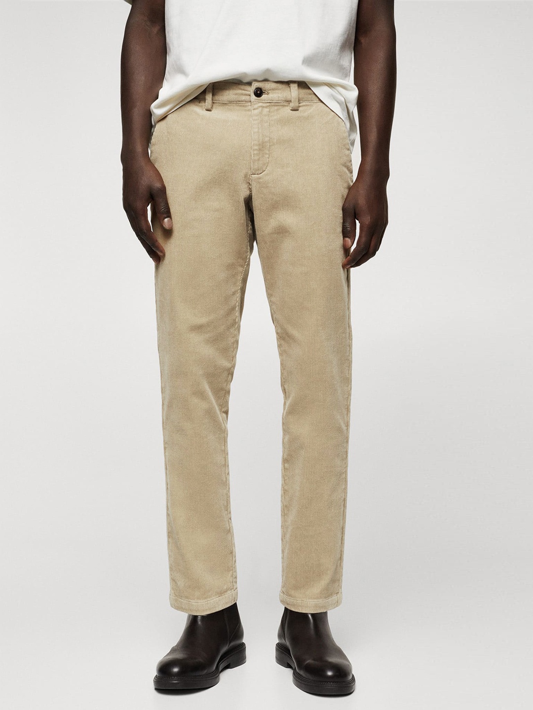 

MANGO MAN Tapered Fit Corduroy Trousers, Beige