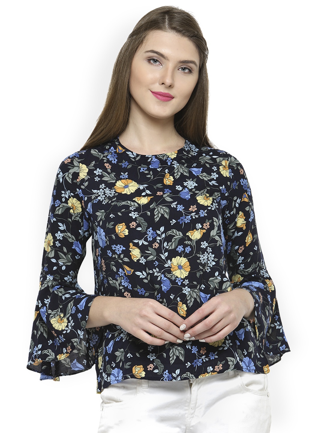 

Gipsy Women Navy Blue Floral Print Top