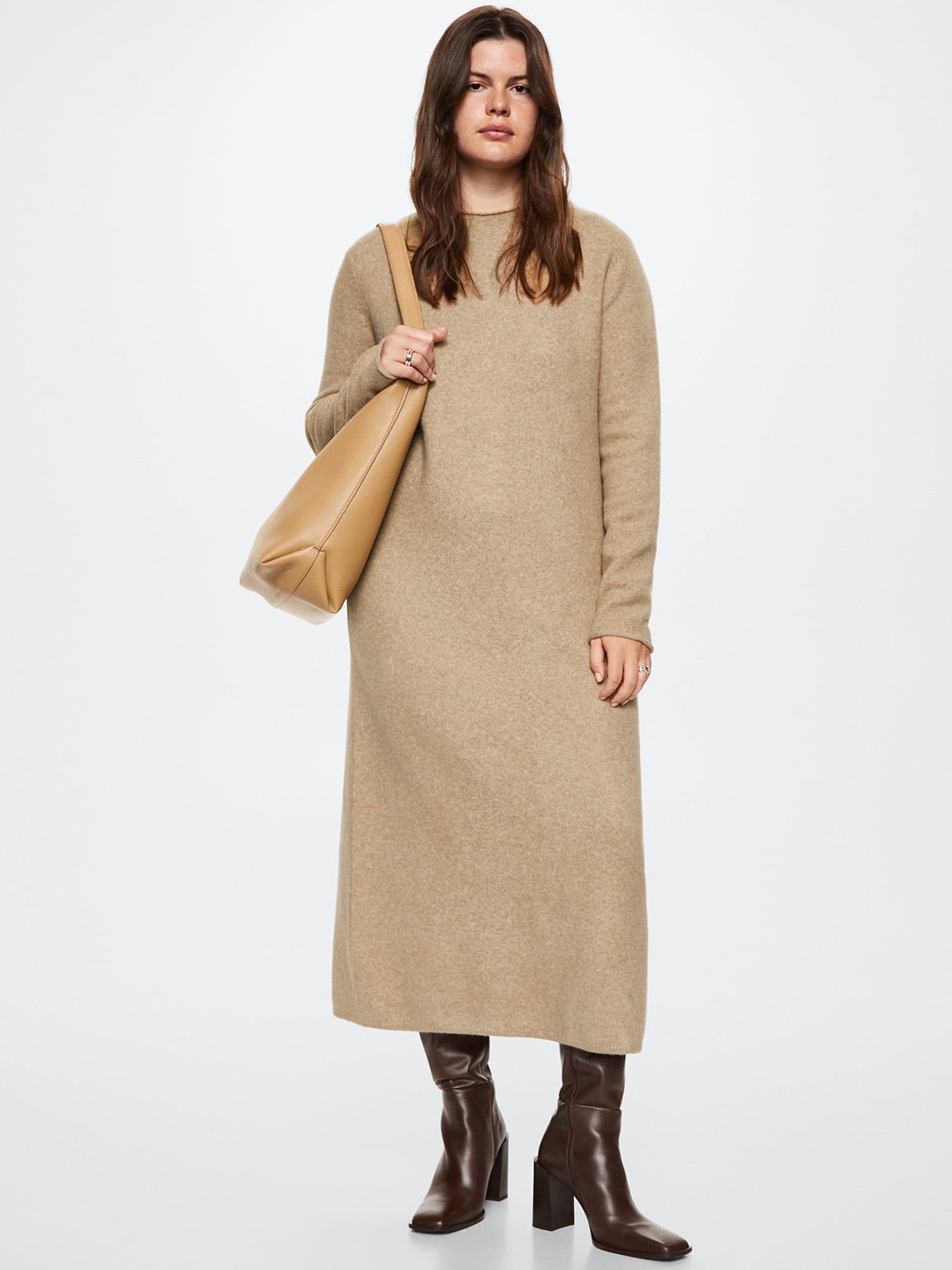

MANGO Sweater Midi Dress, Khaki