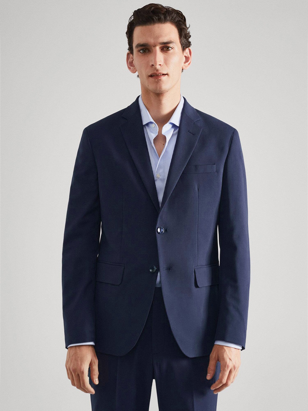 

MANGO MAN Solid Slim Fit Blazer, Navy blue