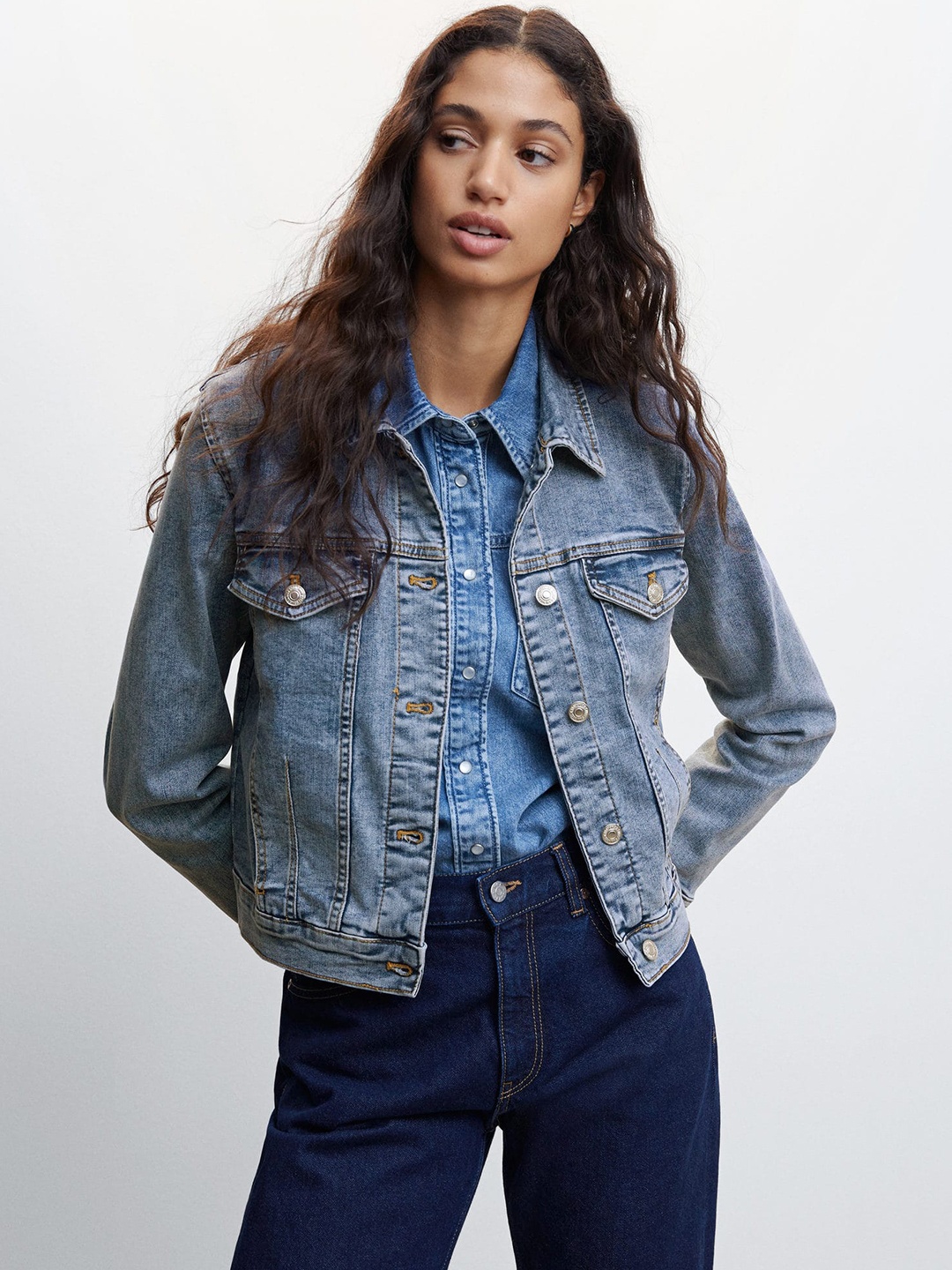 

MANGO Women Sustainable Denim Jacket, Blue