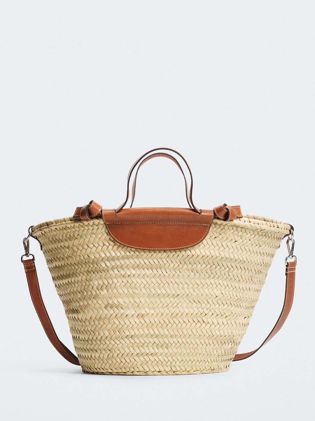 

MANGO Basket Weave Structured Handheld Bag, Beige