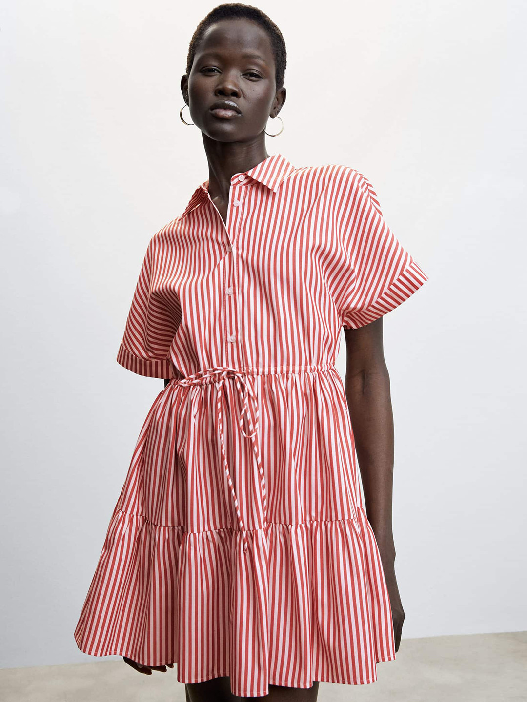 

MANGO Striped A-Line Dress, Rust