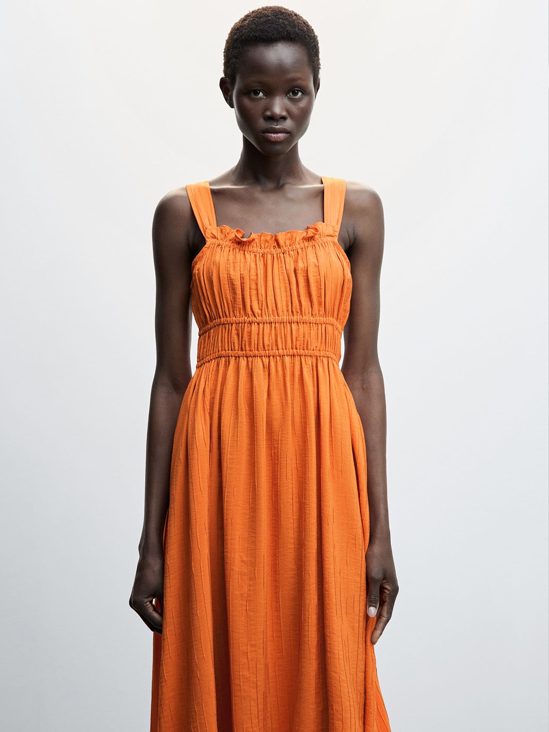 

MANGO Sustainable Solid A-Line Midi Dress, Orange