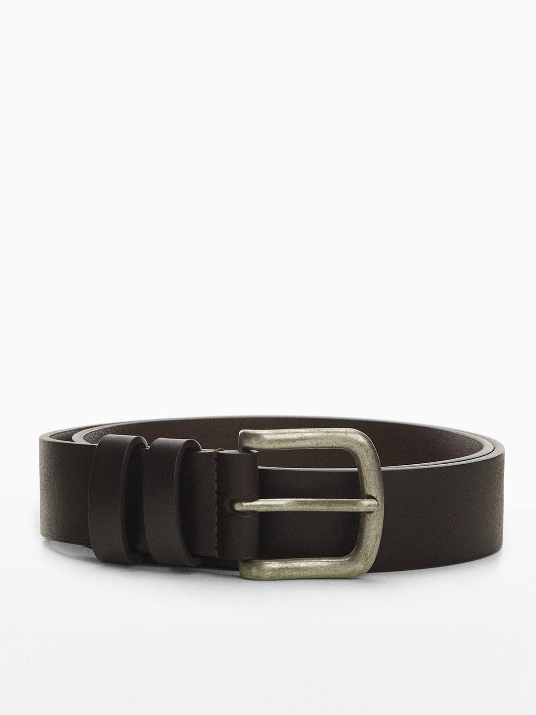 

MANGO MAN Leather Slim Belt, Coffee brown