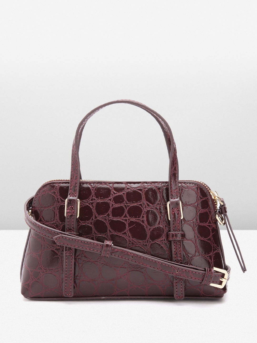 

MANGO Textured Structured Handheld Bag, Burgundy