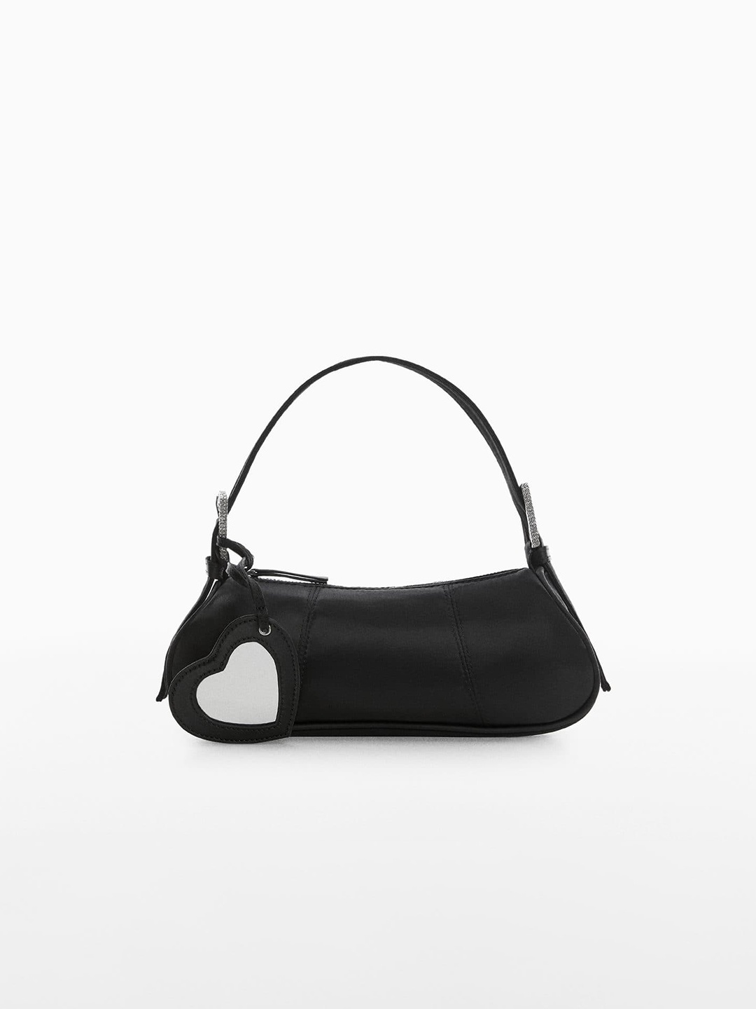 

MANGO x Camille Satin Finish Baguette Shoulder Bag with Detachable Mirror Tab Detail, Black