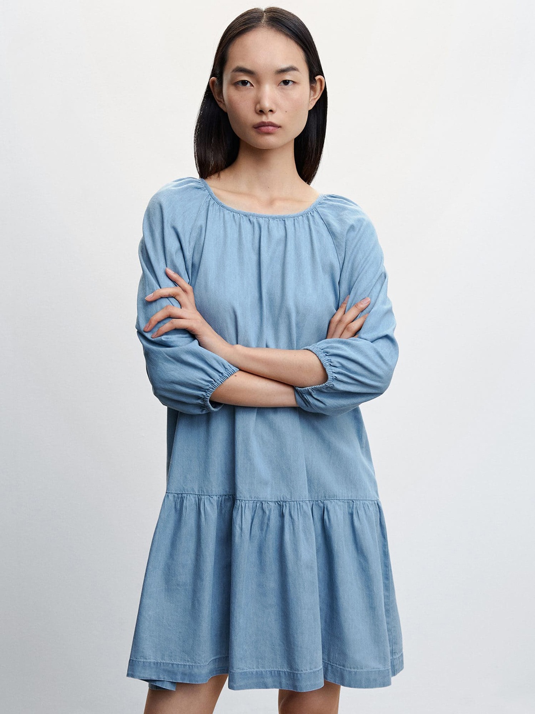 

MANGO Cotton A-Line Dress, Blue
