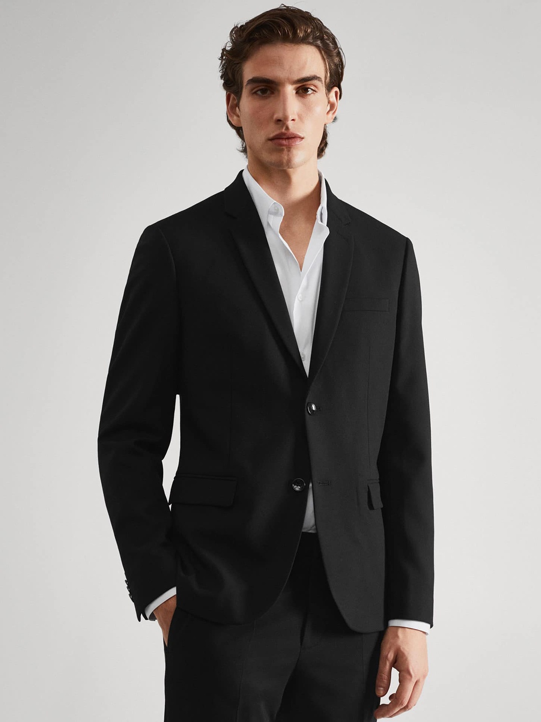 

MANGO MAN Solid Slim Fit Formal Blazer, Black