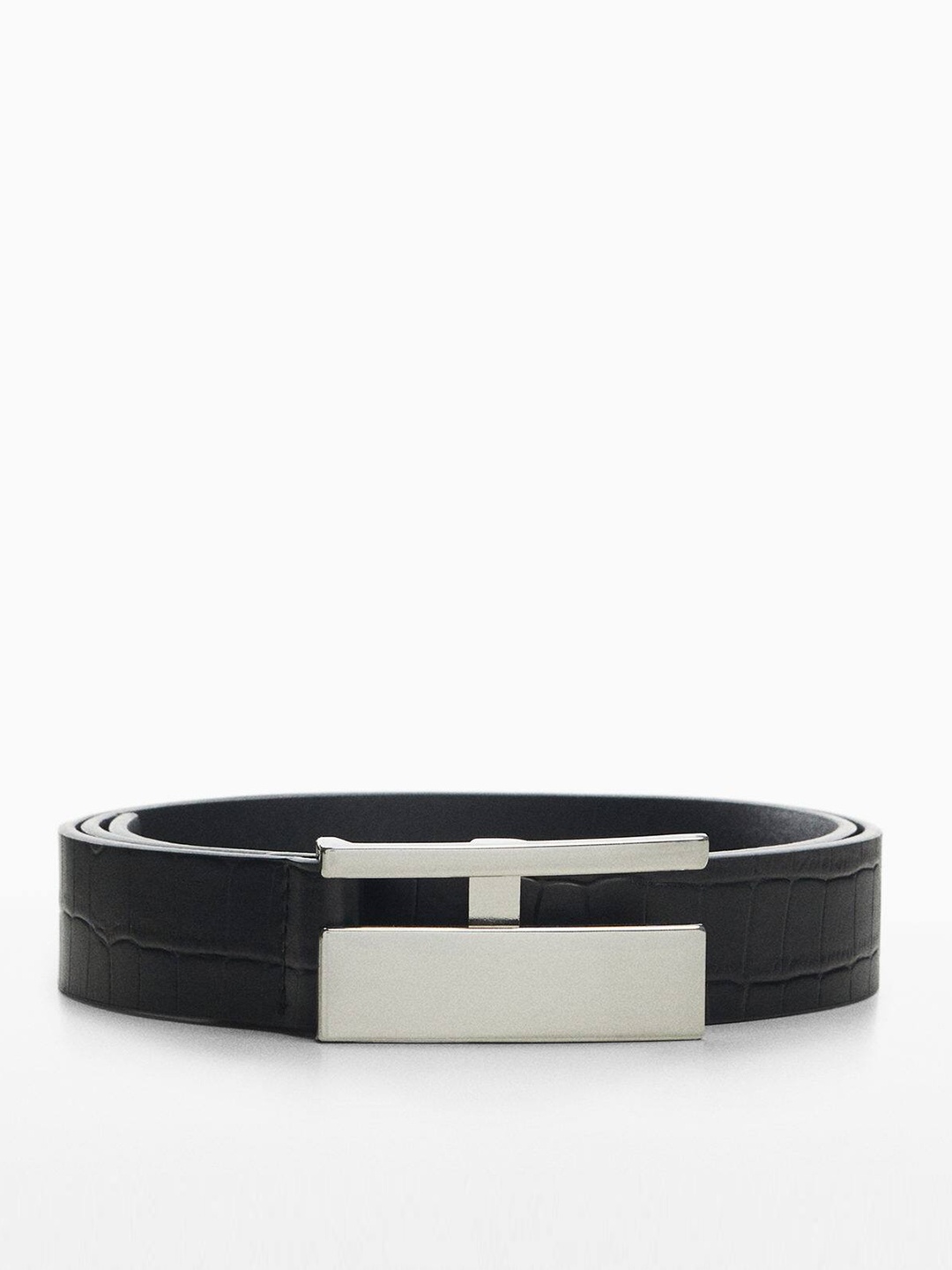 

MANGO MAN Croc Textured Leather Slim Belt, Black