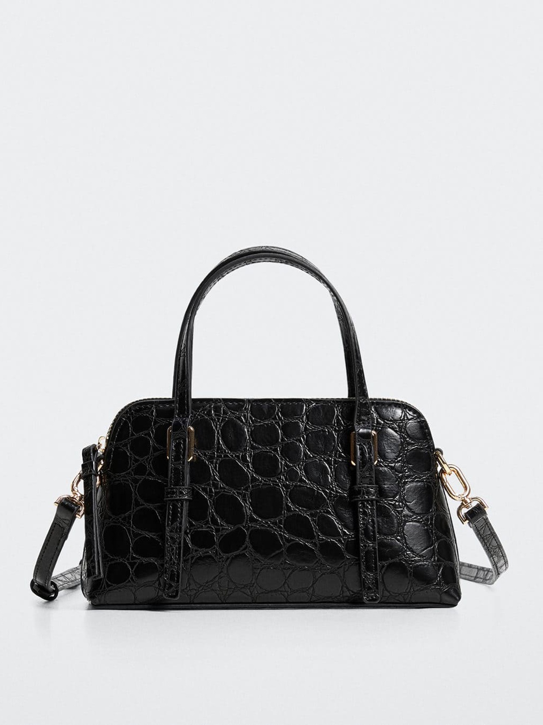 

MANGO Geometric Textured Structured Sling Bag, Black