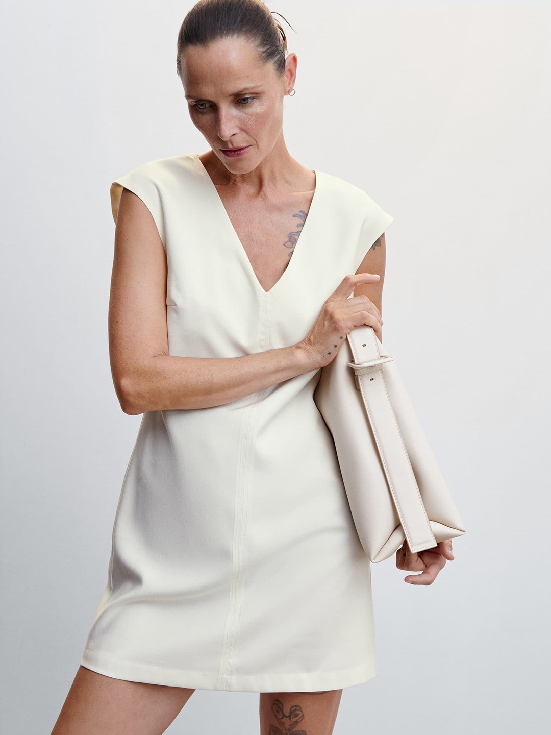 

MANGO Solid Sheath Mini Dress, Off white