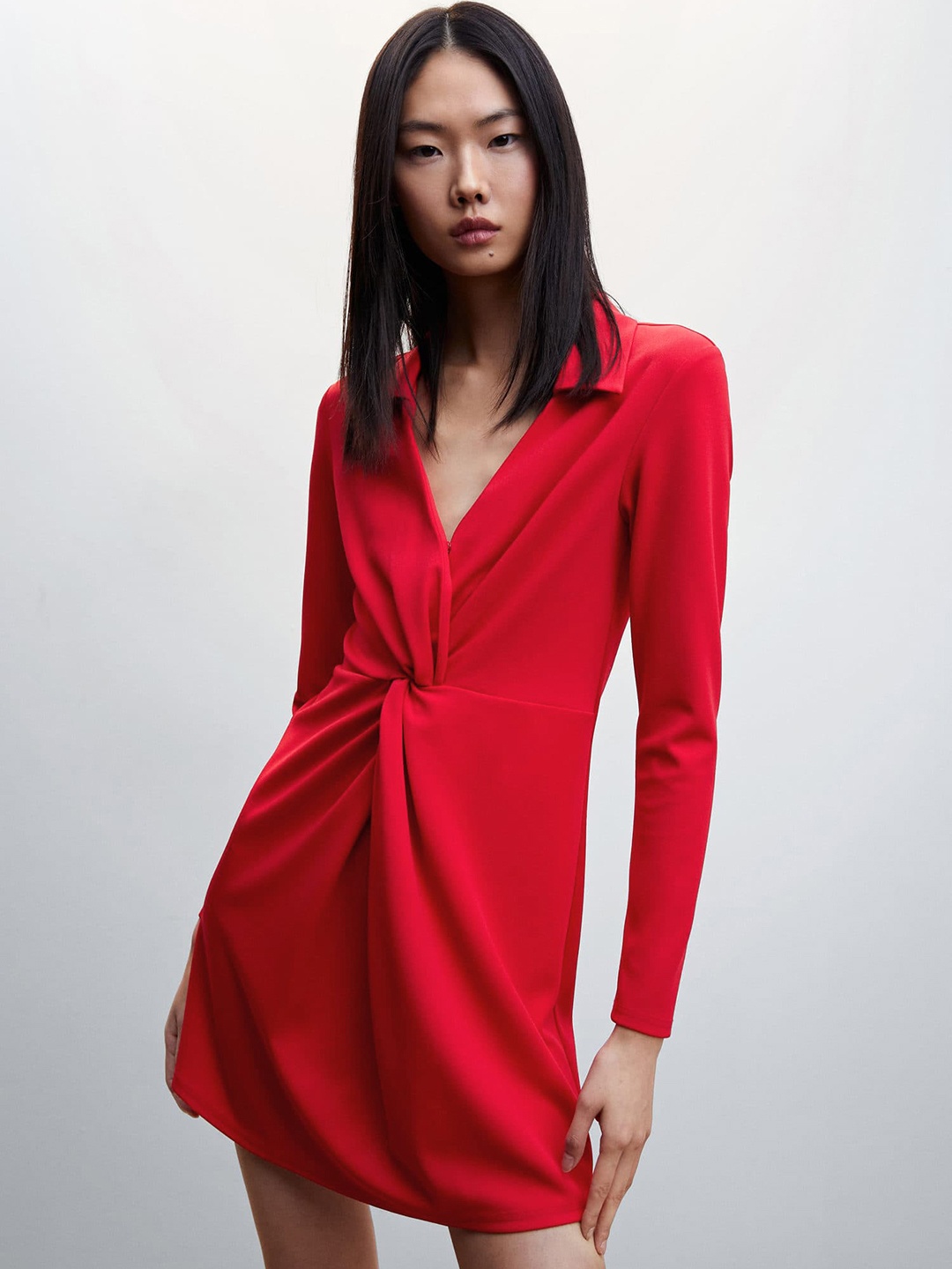 

MANGO Sustainable Twisted Shirt Mini Dress, Red