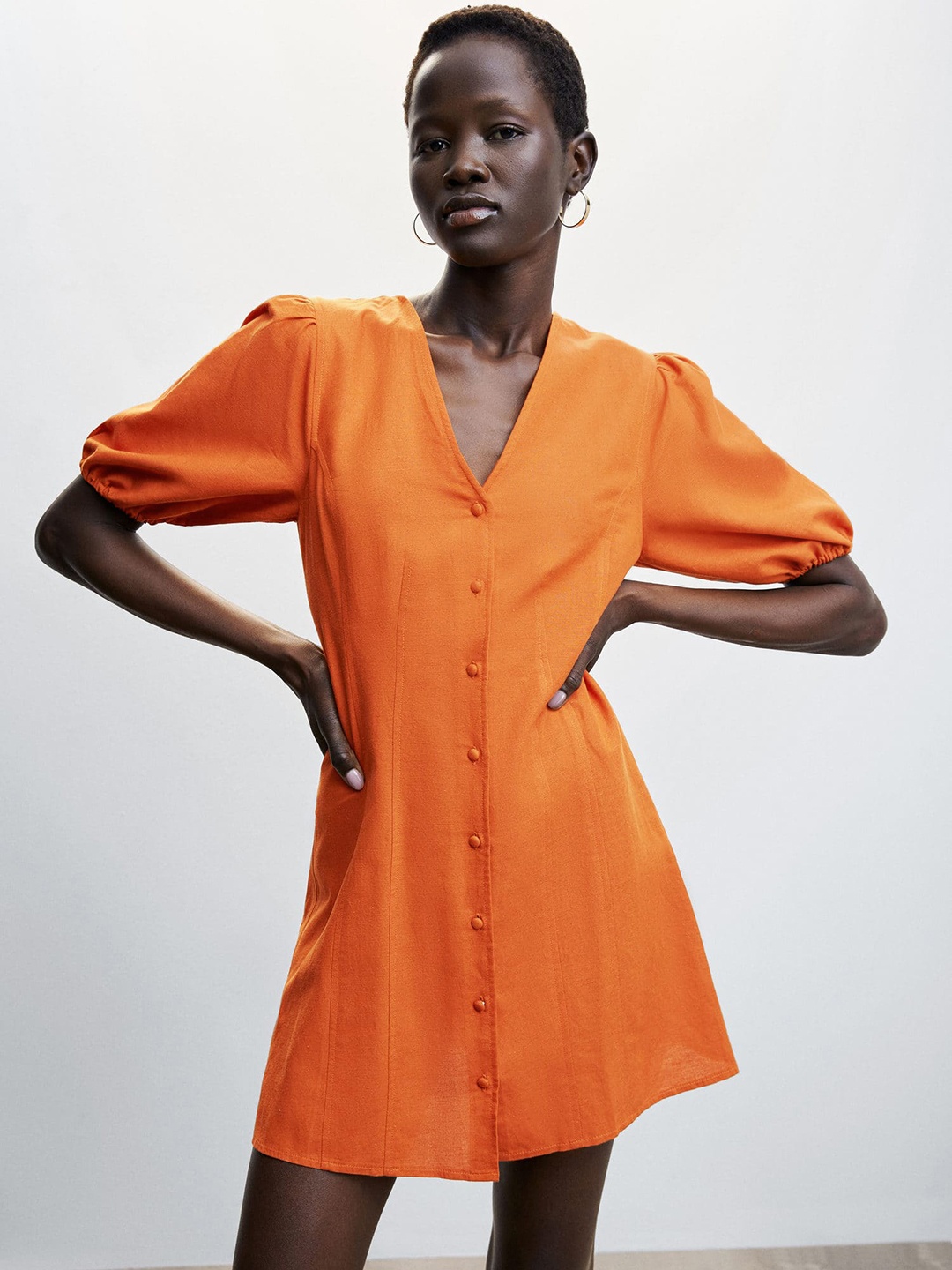 

MANGO Solid A-Line Mini Sustainable Dress, Rust