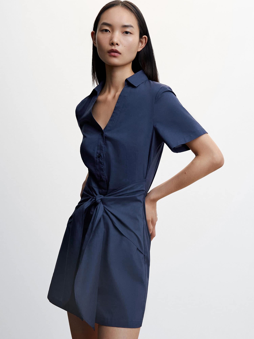 

MANGO Cotton Shirt Dress, Navy blue