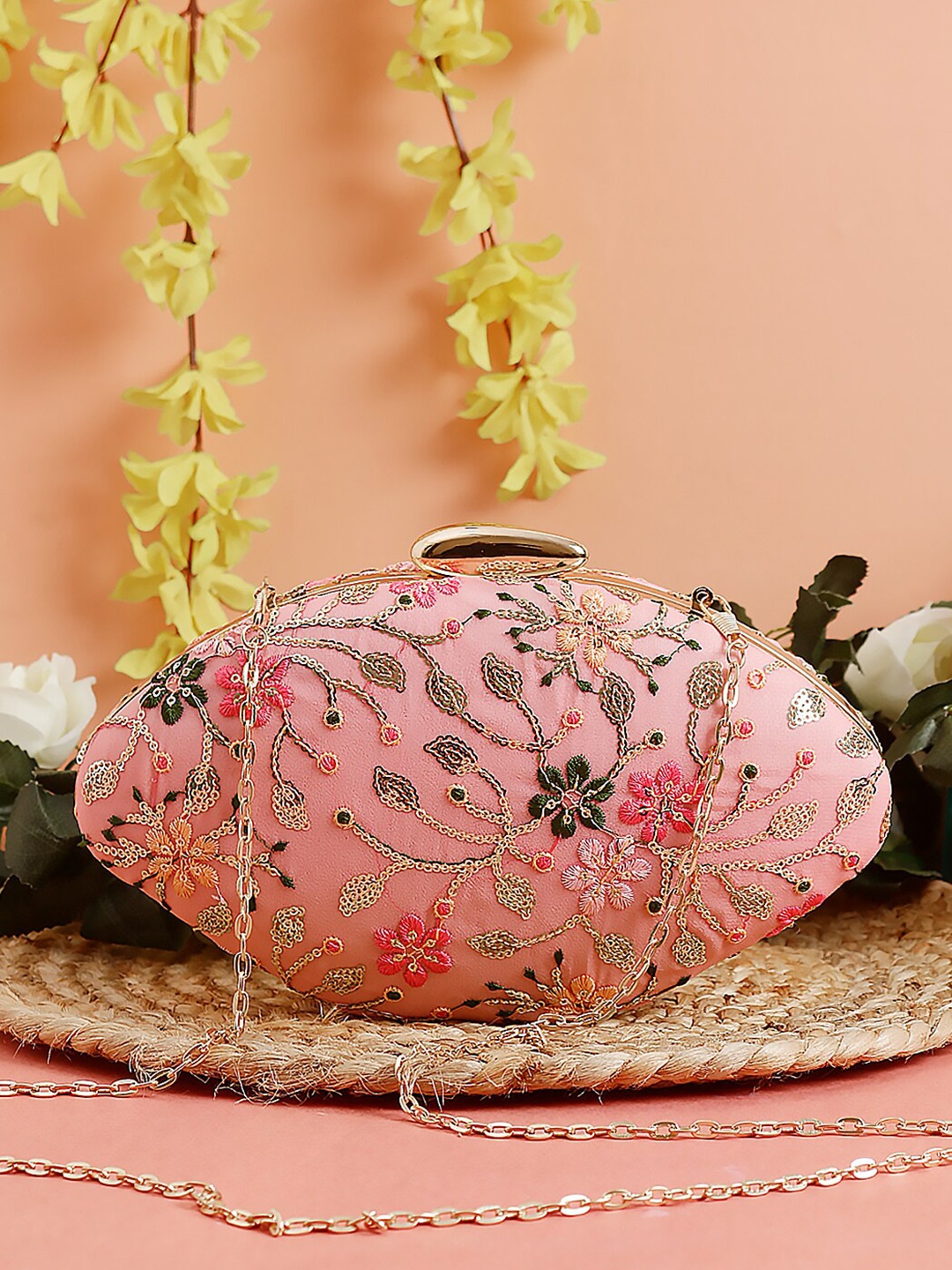 

Swisni Embroidered Box Clutch, Pink
