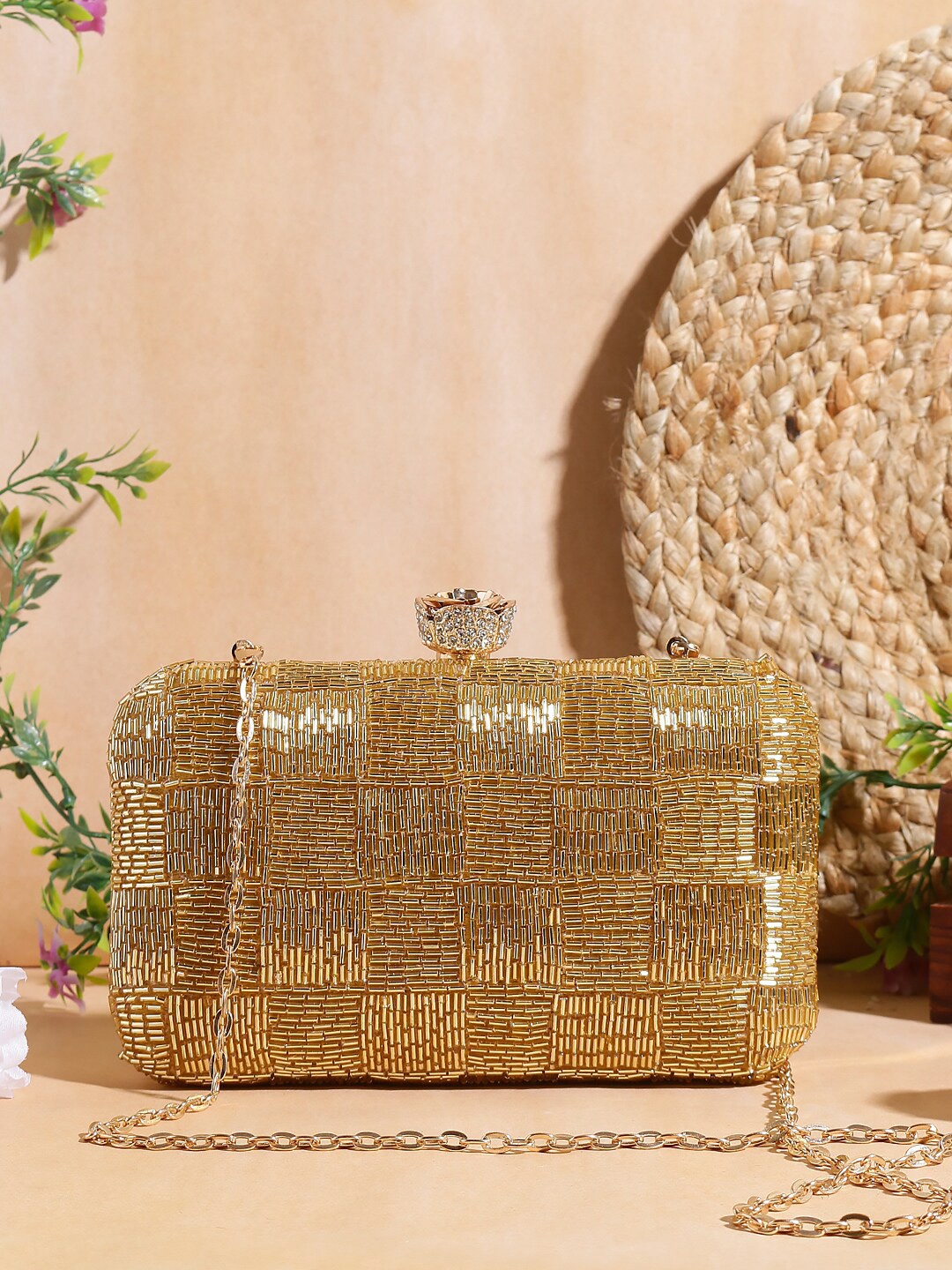 

Swisni Embellished Box Clutch, Gold