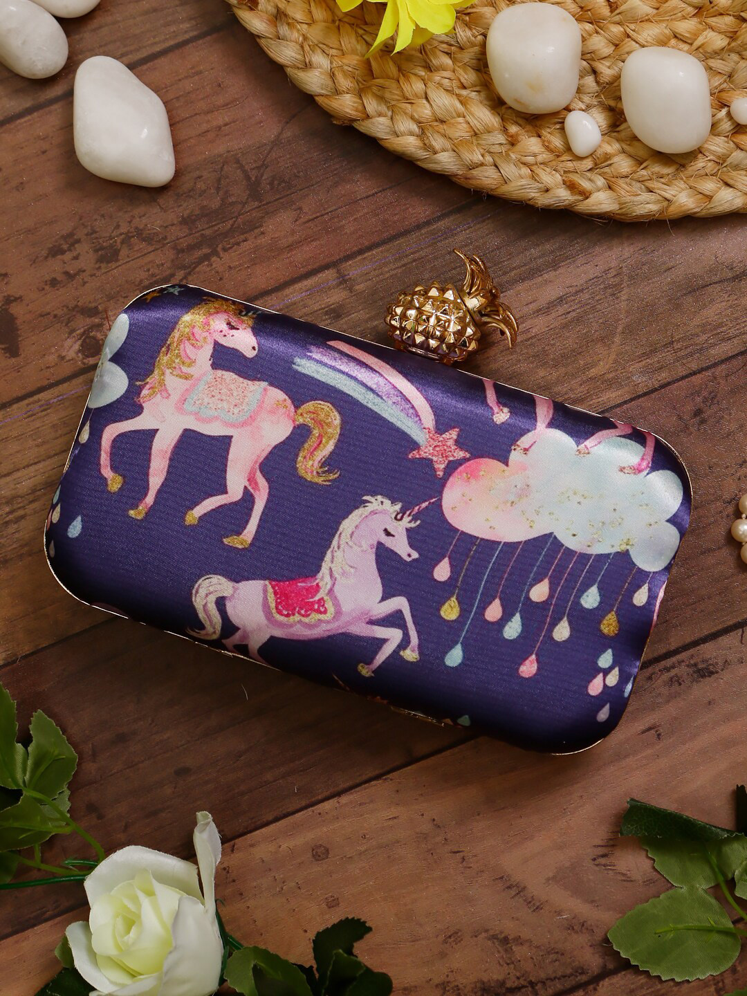 

Swisni Conversational Printed Box Clutch, Purple