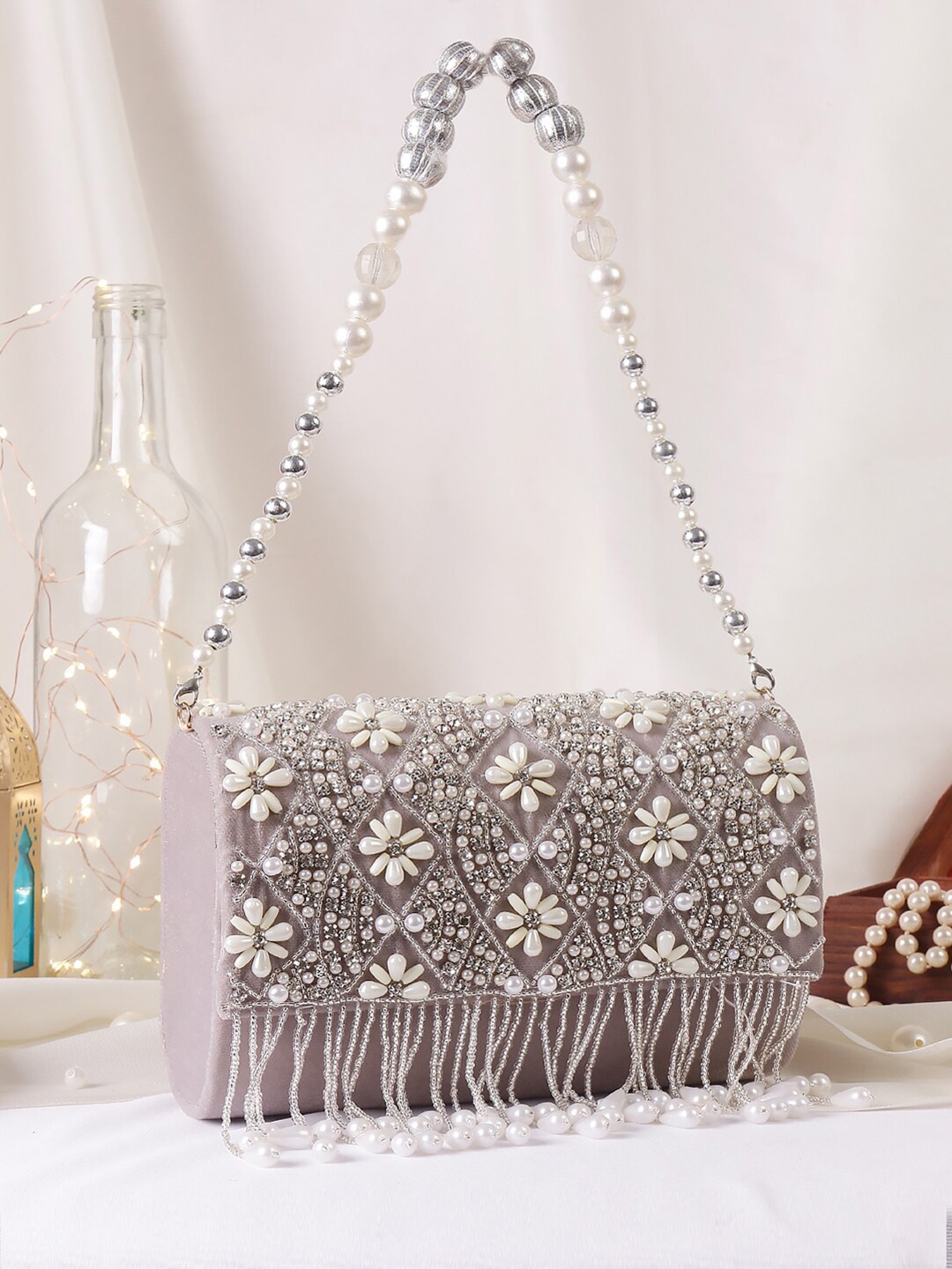 

Swisni Embellished Foldover Clutch, Grey