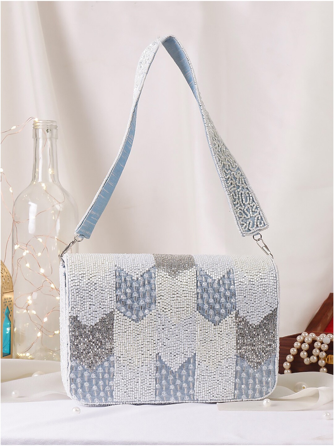 

Swisni Embellished Foldover Clutch, Blue
