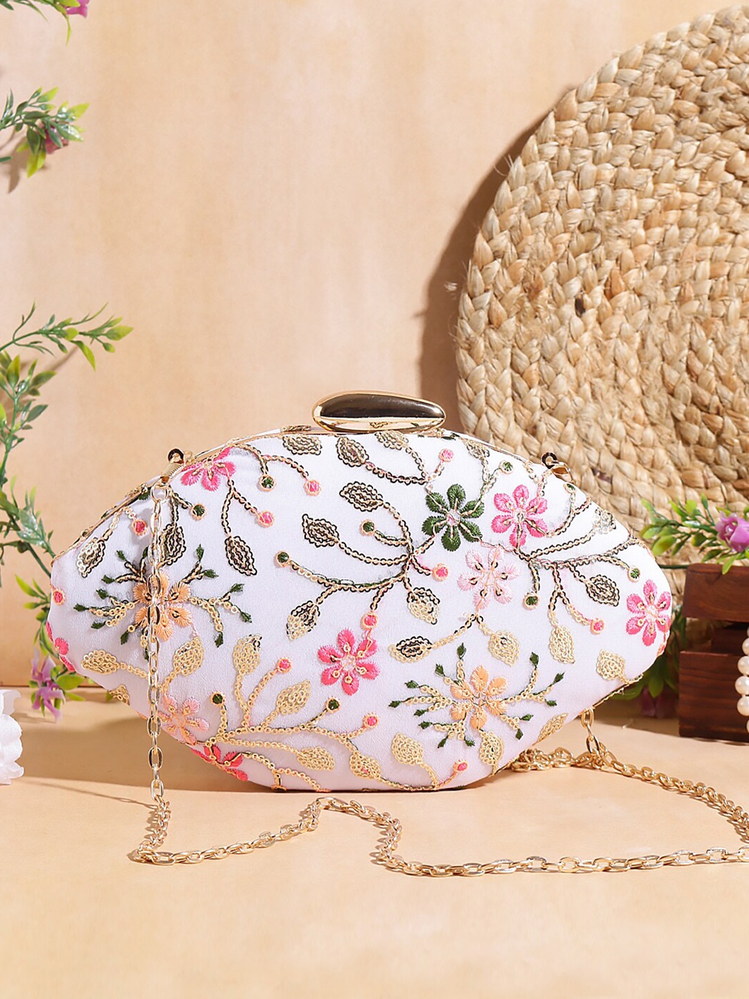 

Swisni Embroidered Box Clutch, White