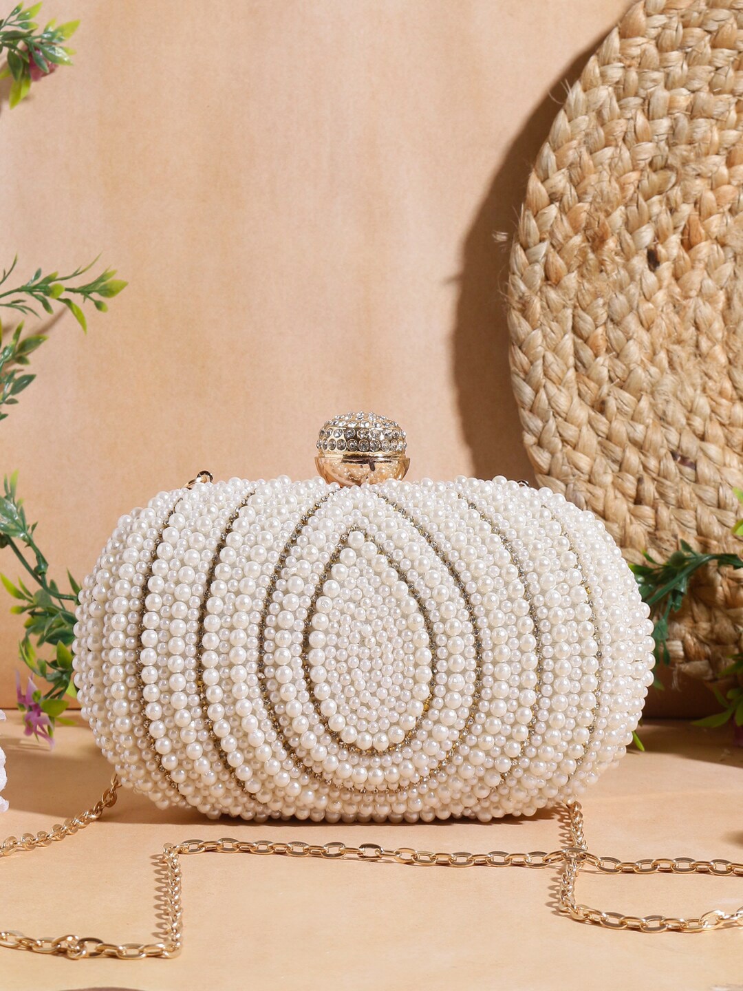 

Swisni Embellished Box Clutch, White