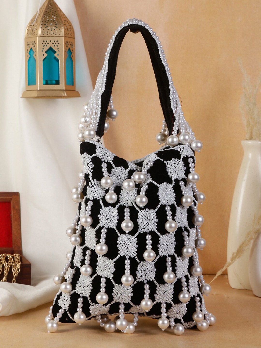 

Swisni Embellished Potli Clutch, Black
