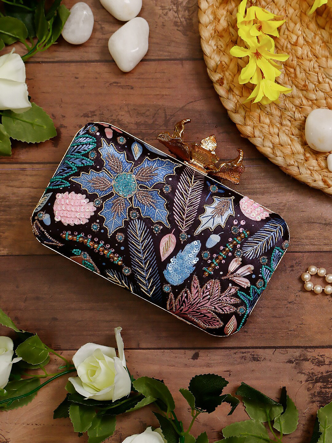

Swisni Printed Box Clutch, Black