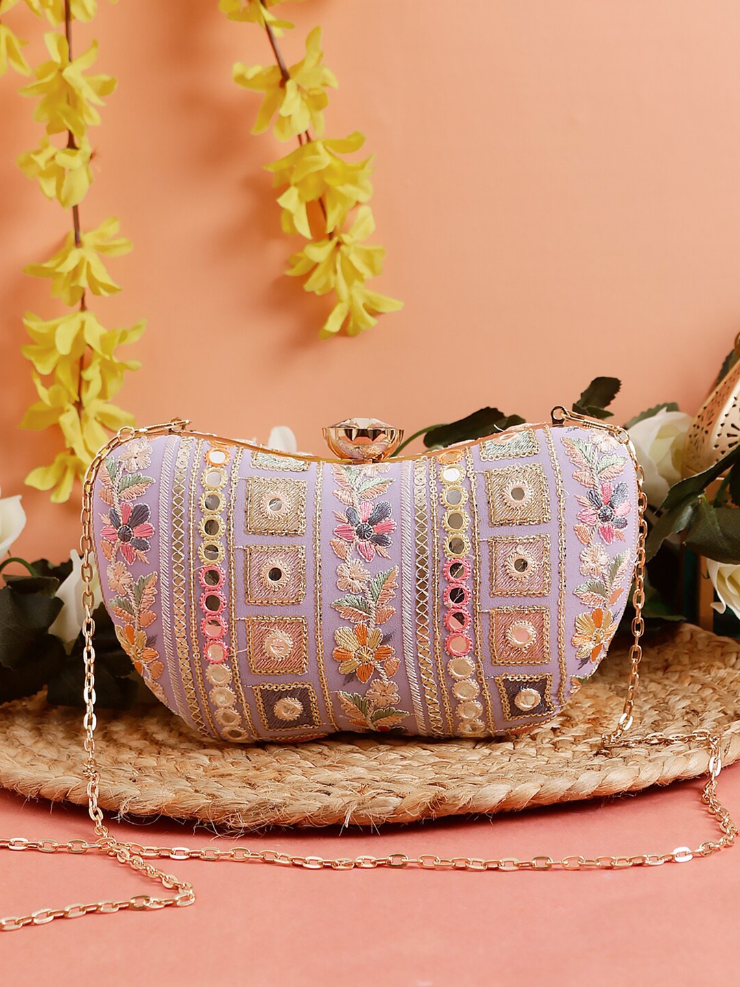 

Swisni Embroidered Embellished Box Clutch, Purple
