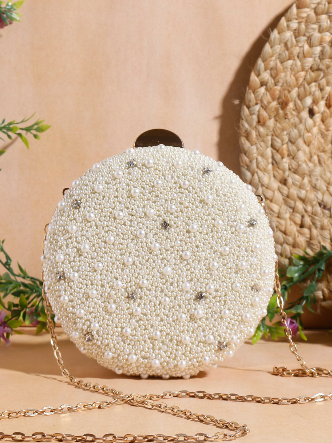 

Swisni Embroidered Box Clutch, White