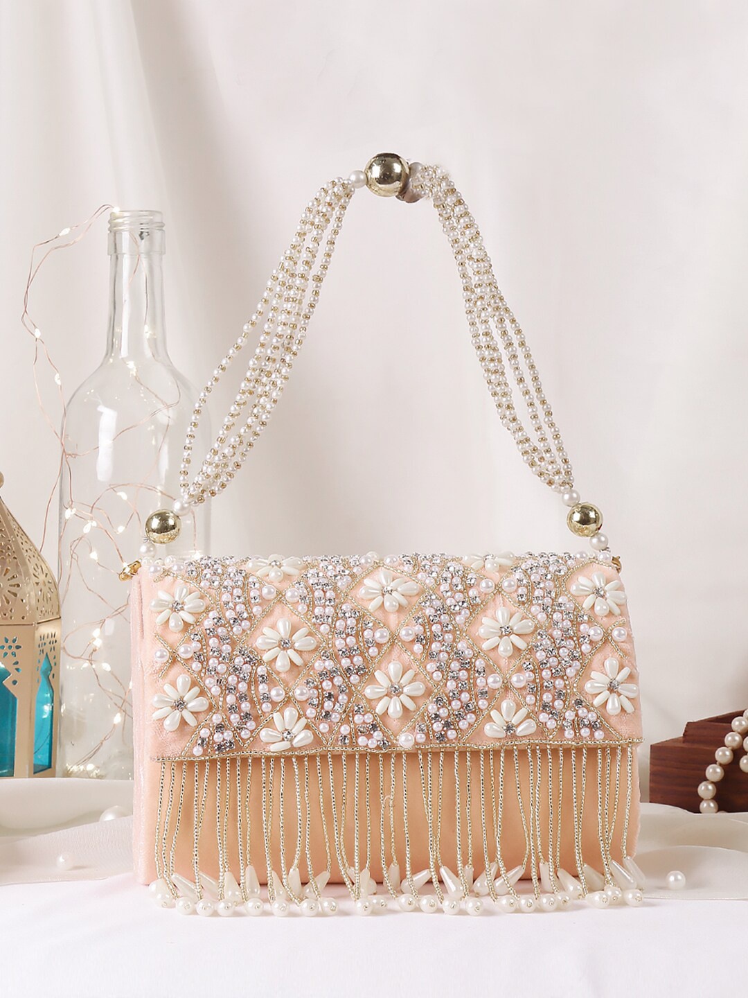 

Swisni Embellished Envelope Clutch, Peach