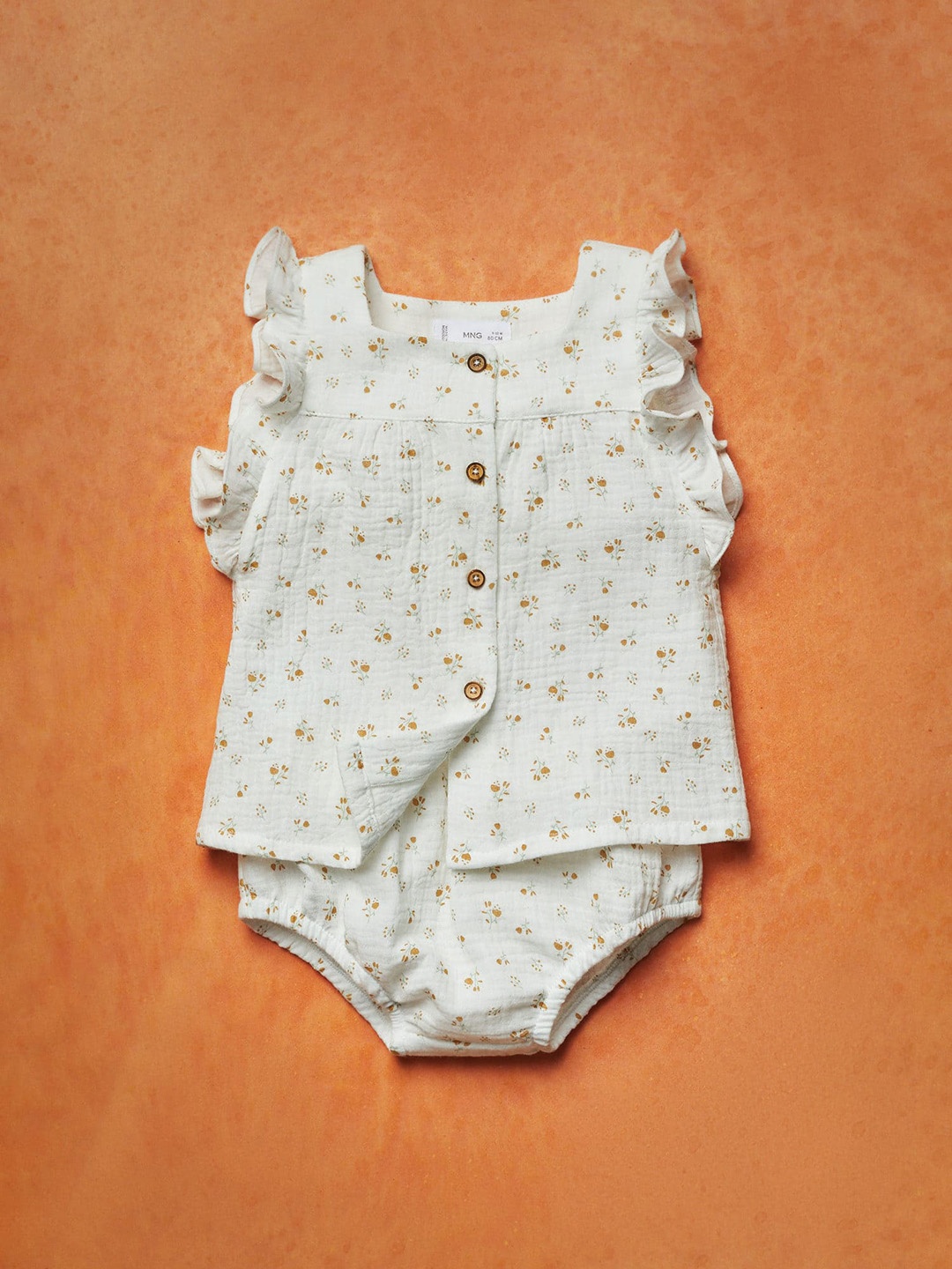 

Mango Kids Pure Cotton Floral Print Sustainable Top with Shorts, White