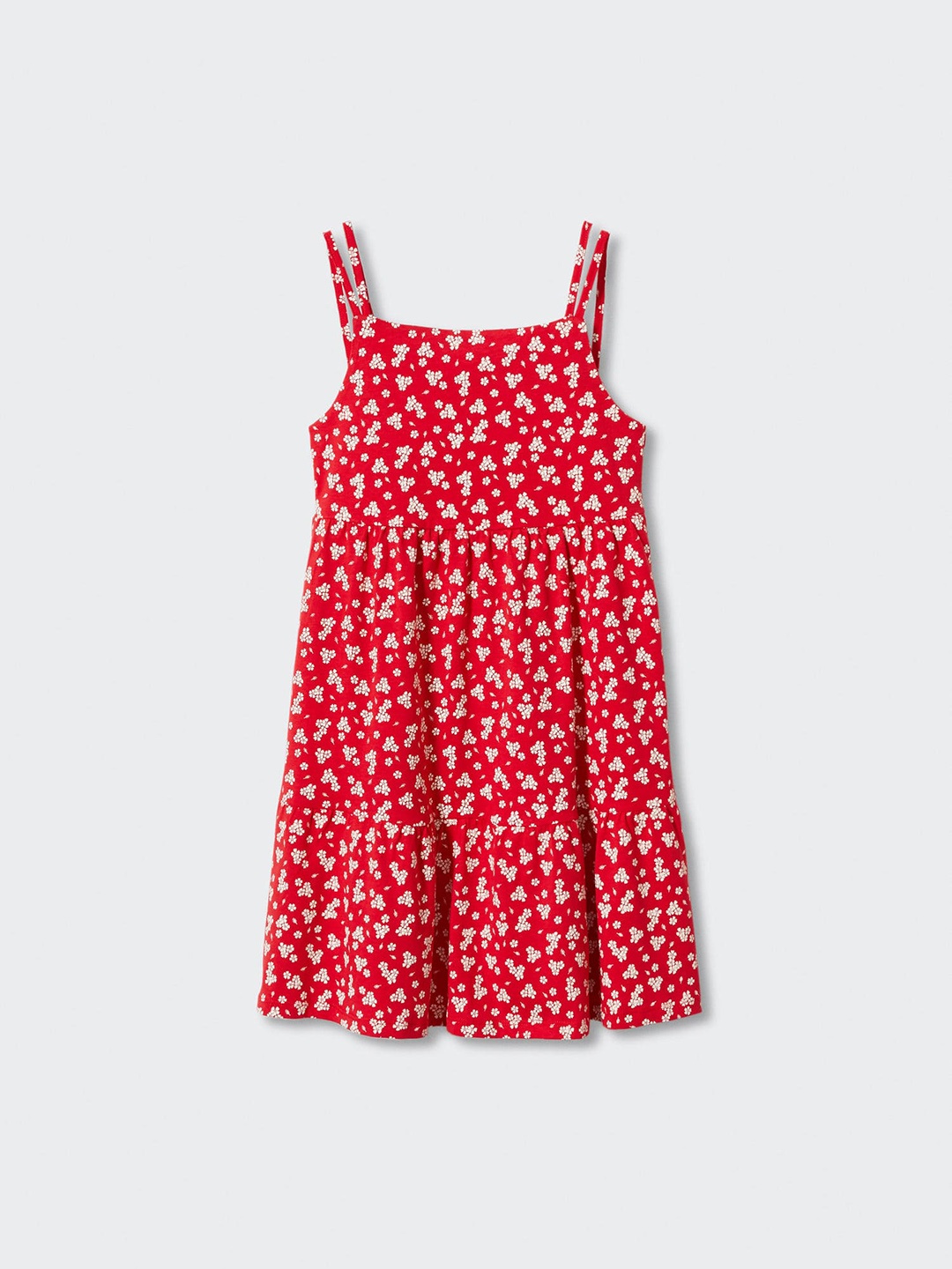 

Mango Kids Girls Floral Printed Gathered Detail Pure Cotton Fit & Flare Dress, Red