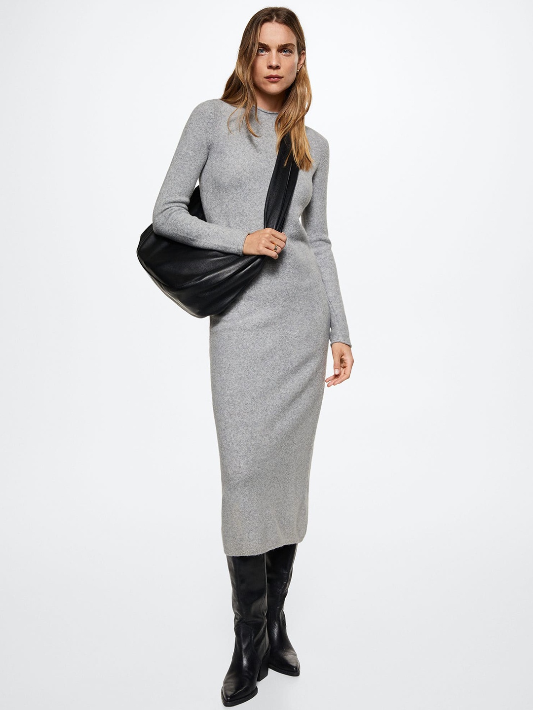 

MANGO Sustainable Solid Sweater Midi Dress, Grey melange