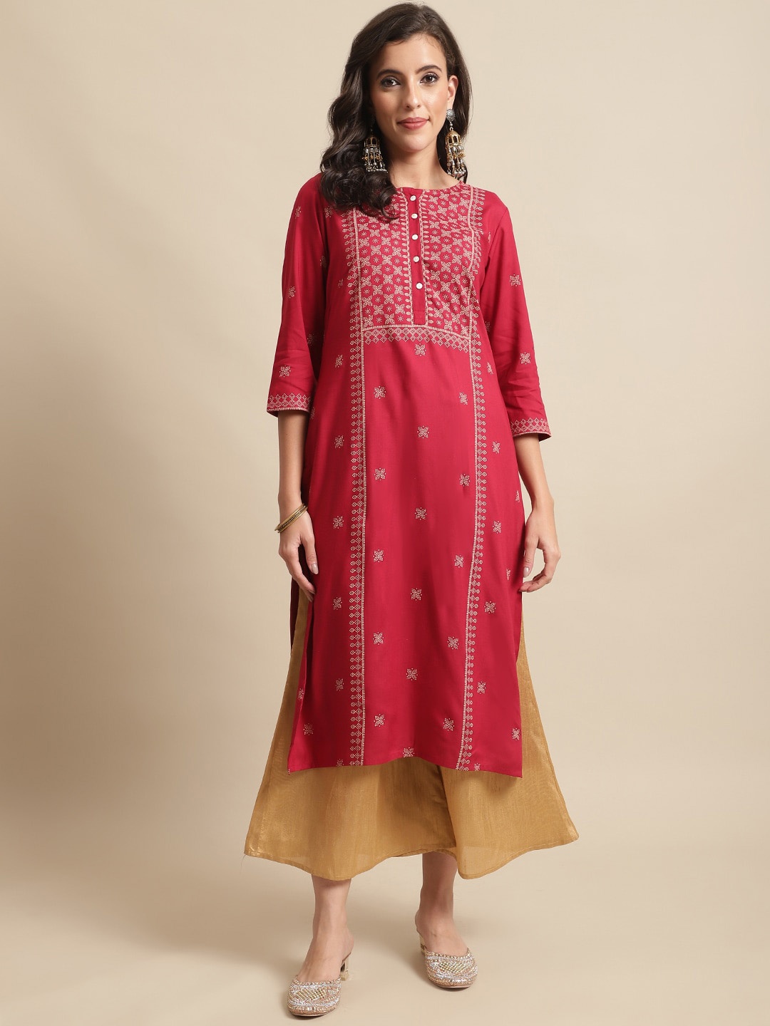 

Cantabil Ethnic Motifs Printed Flared Sleeves Kurta, Red