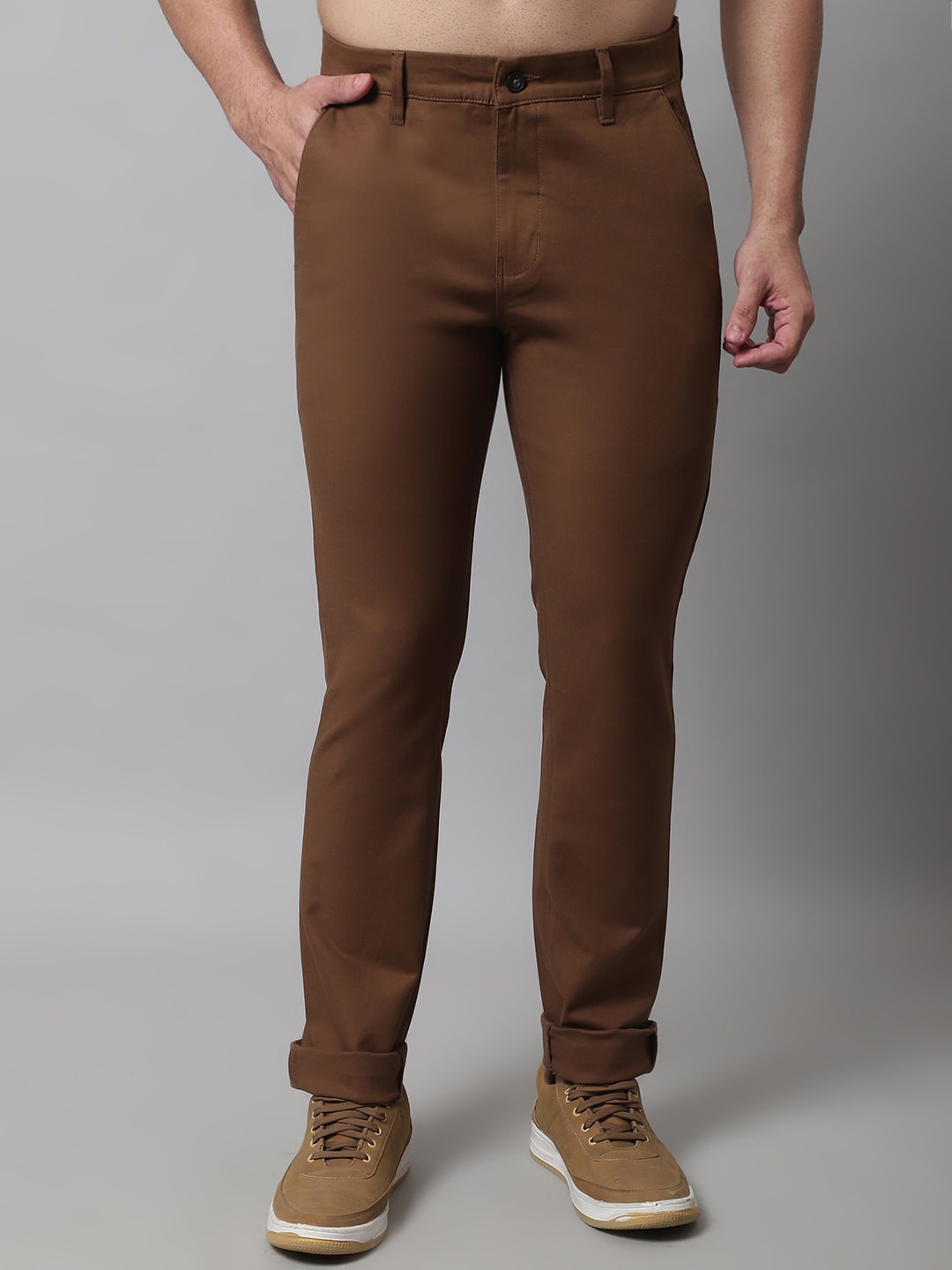 

Cantabil Men Regular Fit Cotton Chinos Trousers, Brown