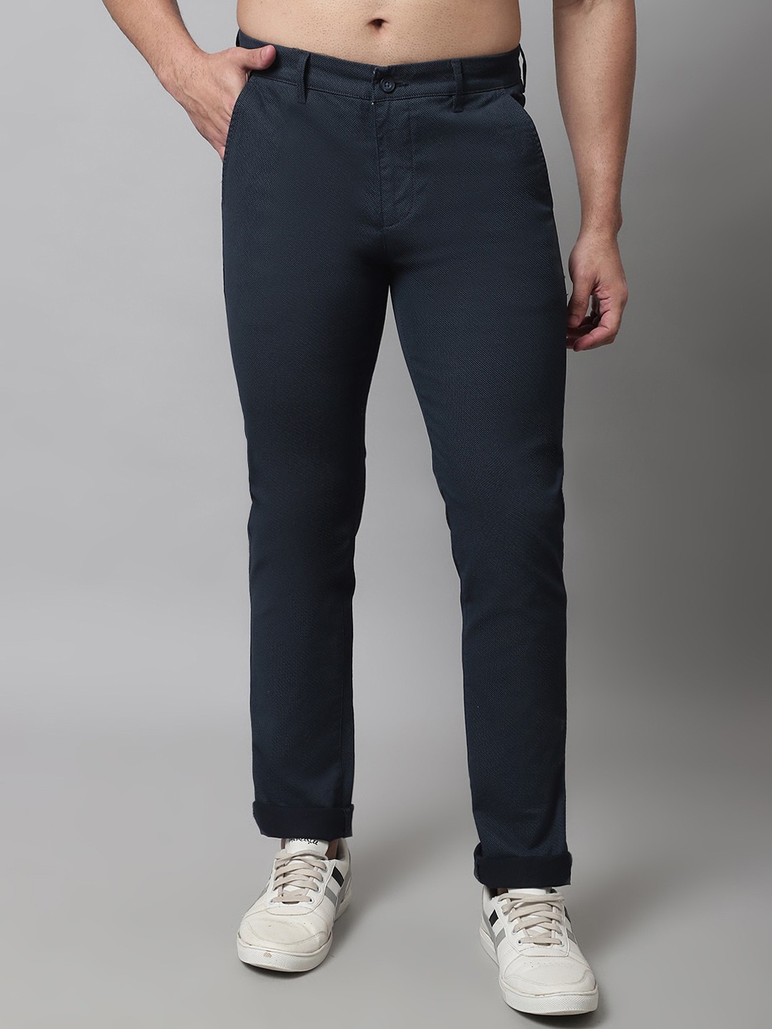 

Cantabil Men Regular Fit Cotton Trousers, Navy blue