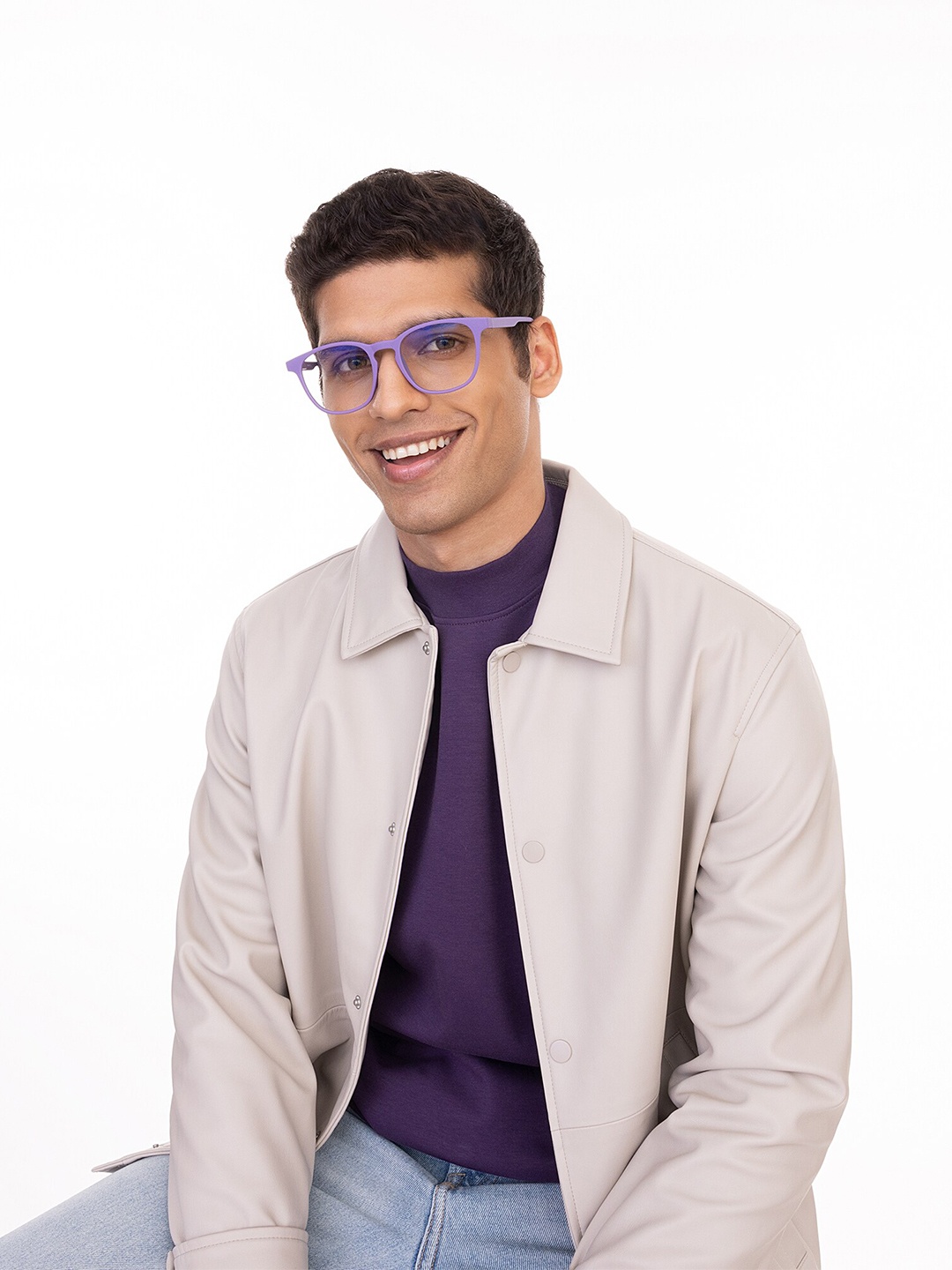 

Lenskart HUSTLR Unisex Zero Power UV Protection Blue Cut Computer Glasses 206691, Purple