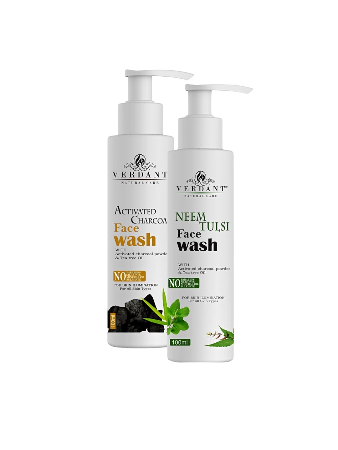 

Verdant Natural Care Set of Activated Charcoal & Neem Tulsi Face Wash - 100 ml each, White