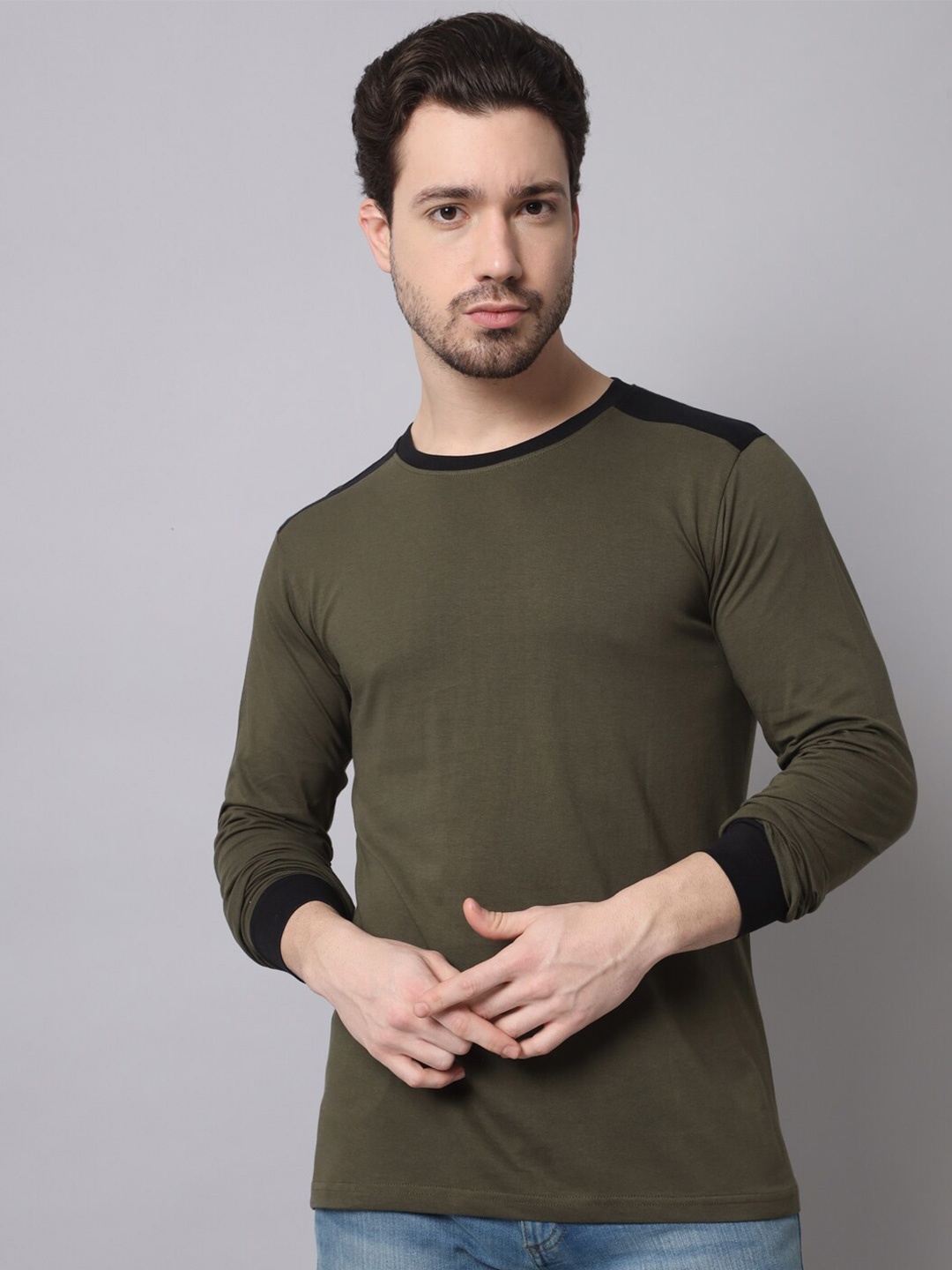 

Trends Tower Men Colourblocked Cotton T-shirt, Olive
