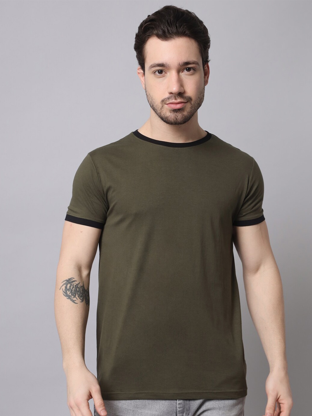 

Trends Tower Men Colourblocked Cotton T-shirt, Olive