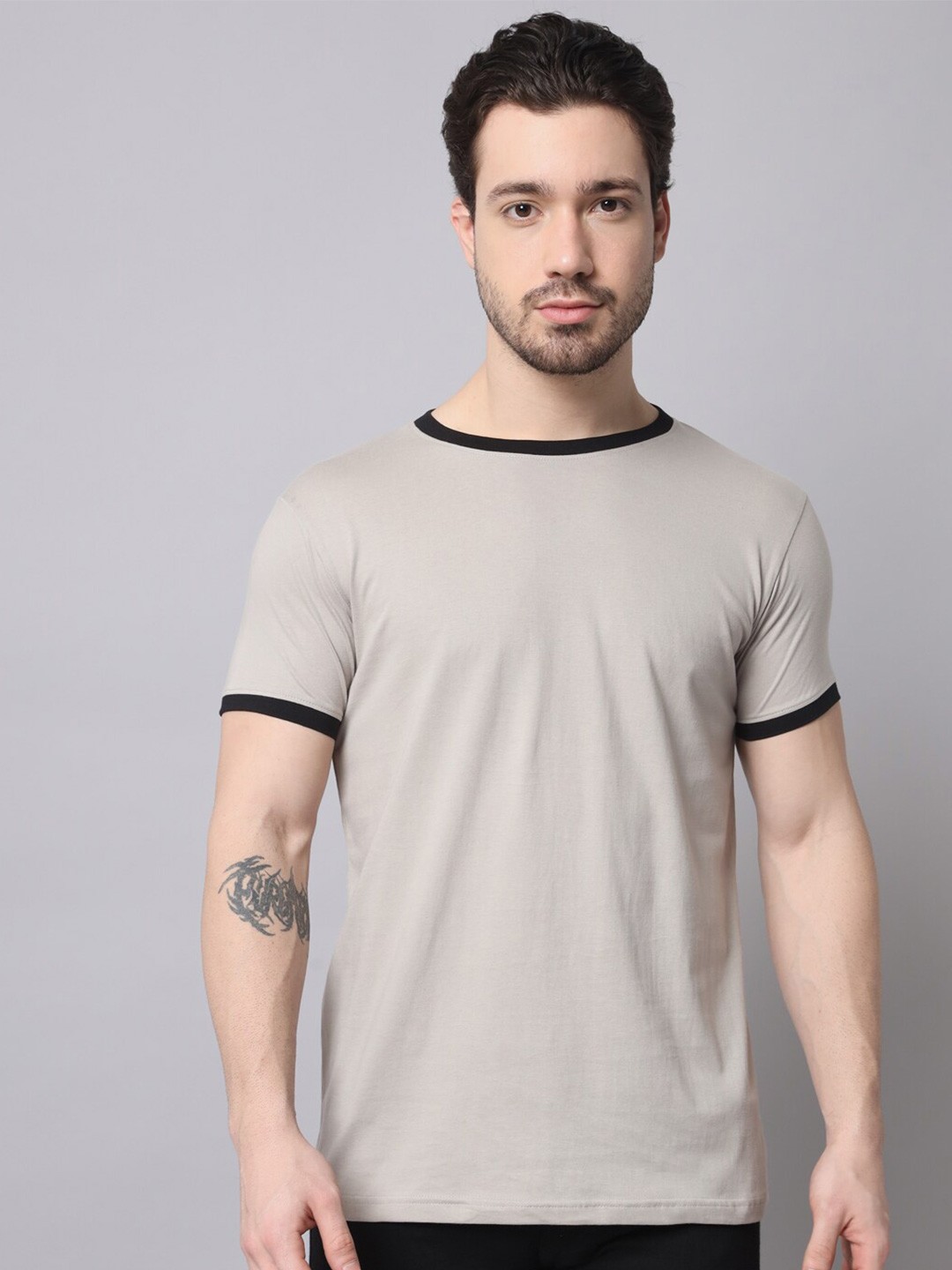 

Trends Tower Men Solid Cotton T-shirt, Beige