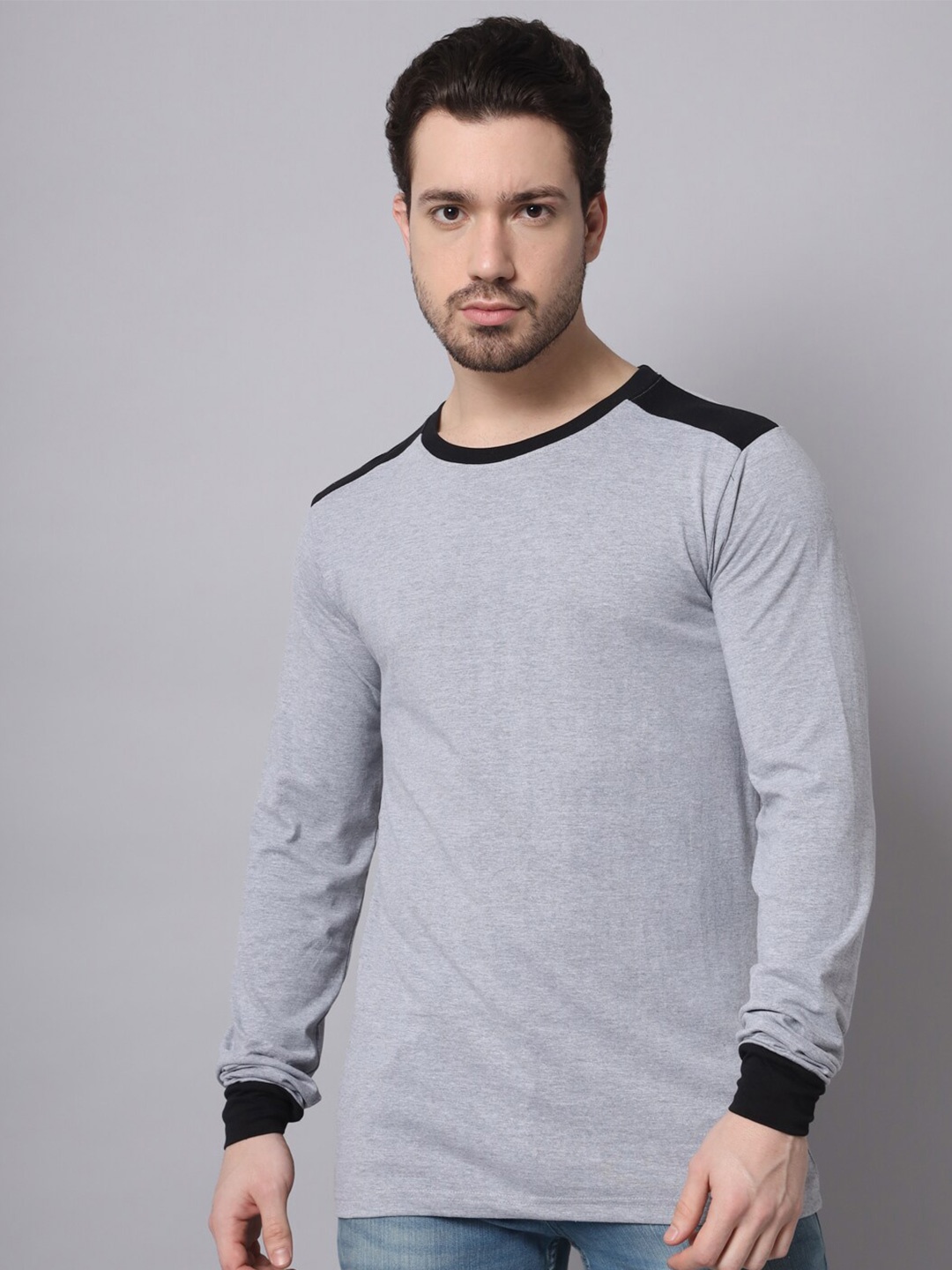 

Trends Tower Men Solid Cotton T-shirt, Grey melange