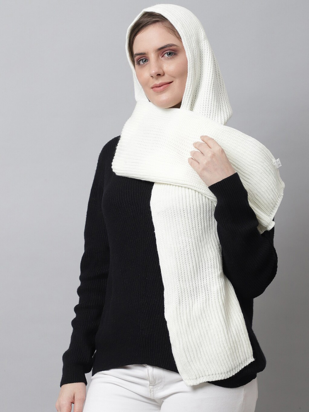 

ELLIS Women Knitted Acrylic Muffler, White