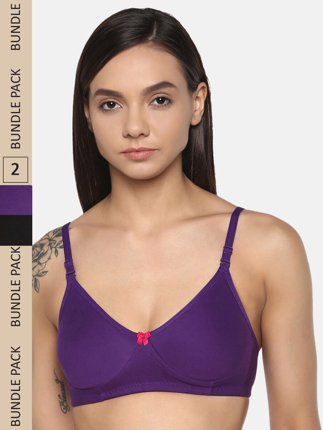 

Leading Lady Pack Of 2 Pure Cotton Non Padded Bra, Black